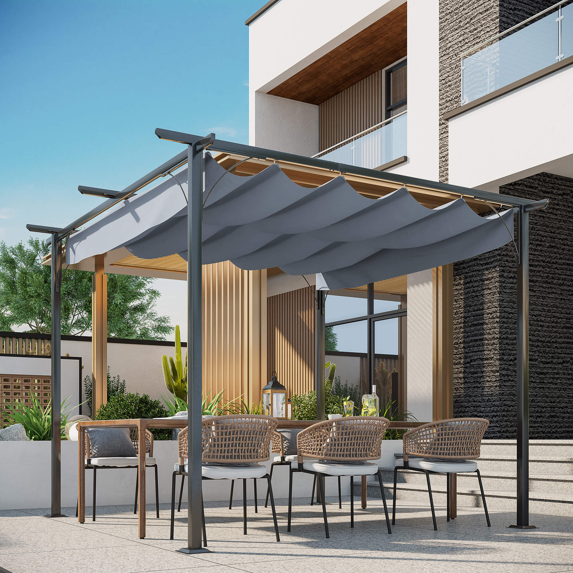 10' x 10' Outdoor Pergola with Retractable Canopy