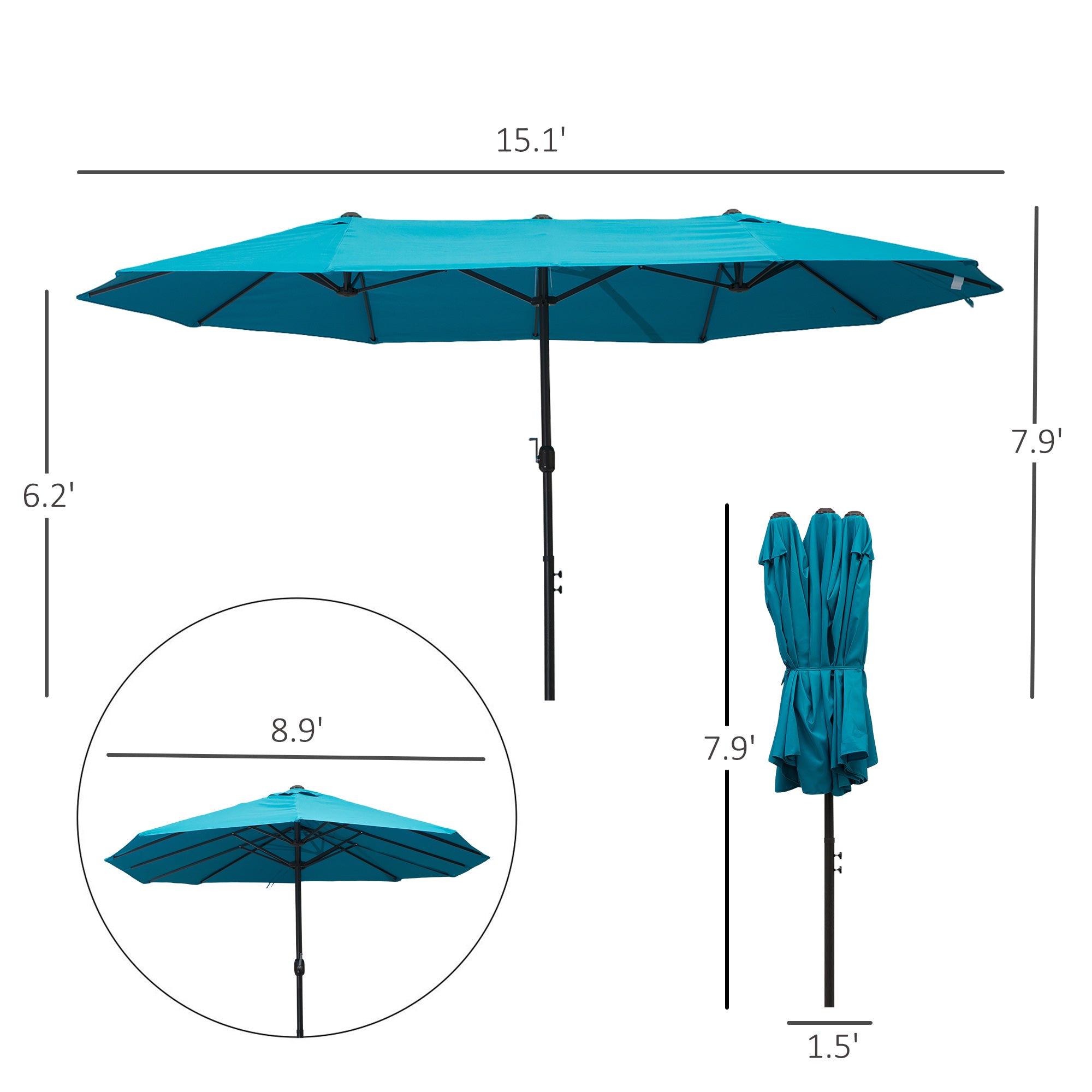 15ft Double-Sided Market Umbrella – Extra-Large Outdoor Patio Umbrella with Crank Lift – UV-Resistant Fabric for Poolside, Garden, or Deck