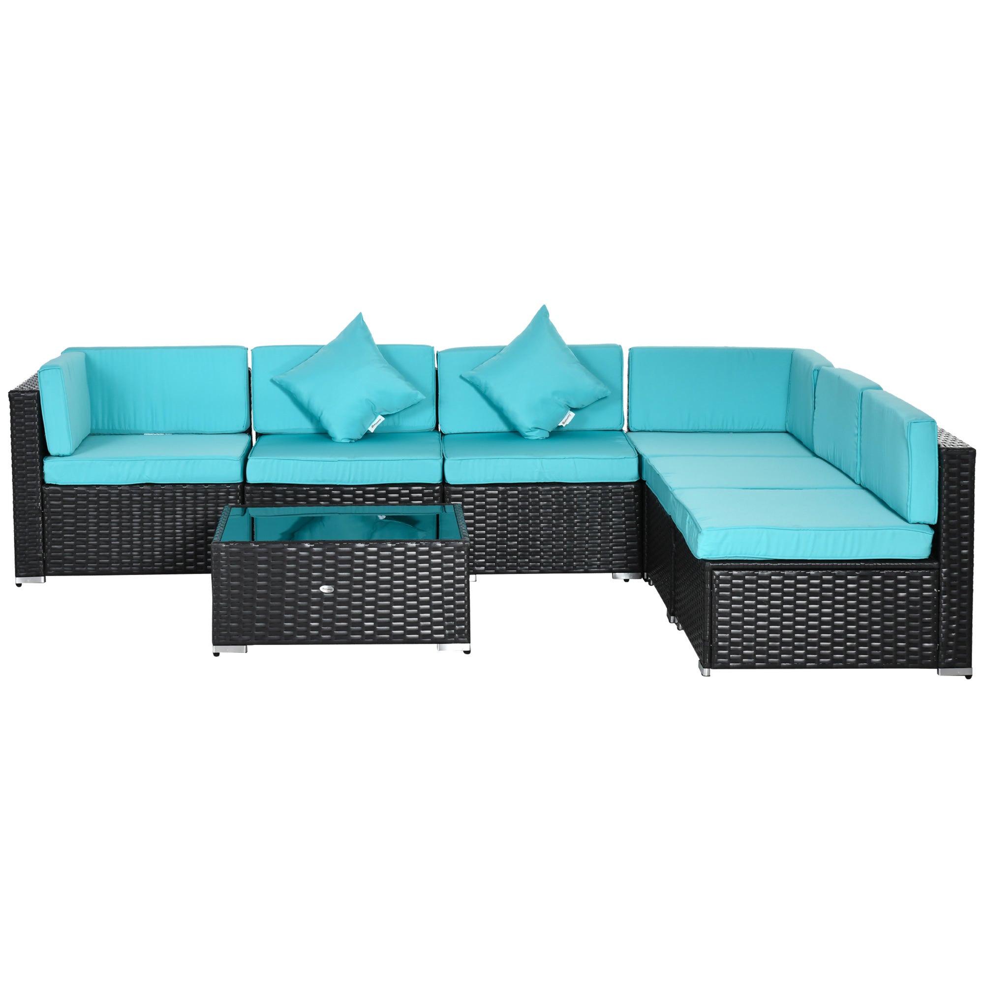 7-Piece Rattan Outdoor Sectional Sofa Set – Modular Patio Seating with Cushions & Glass Coffee Table