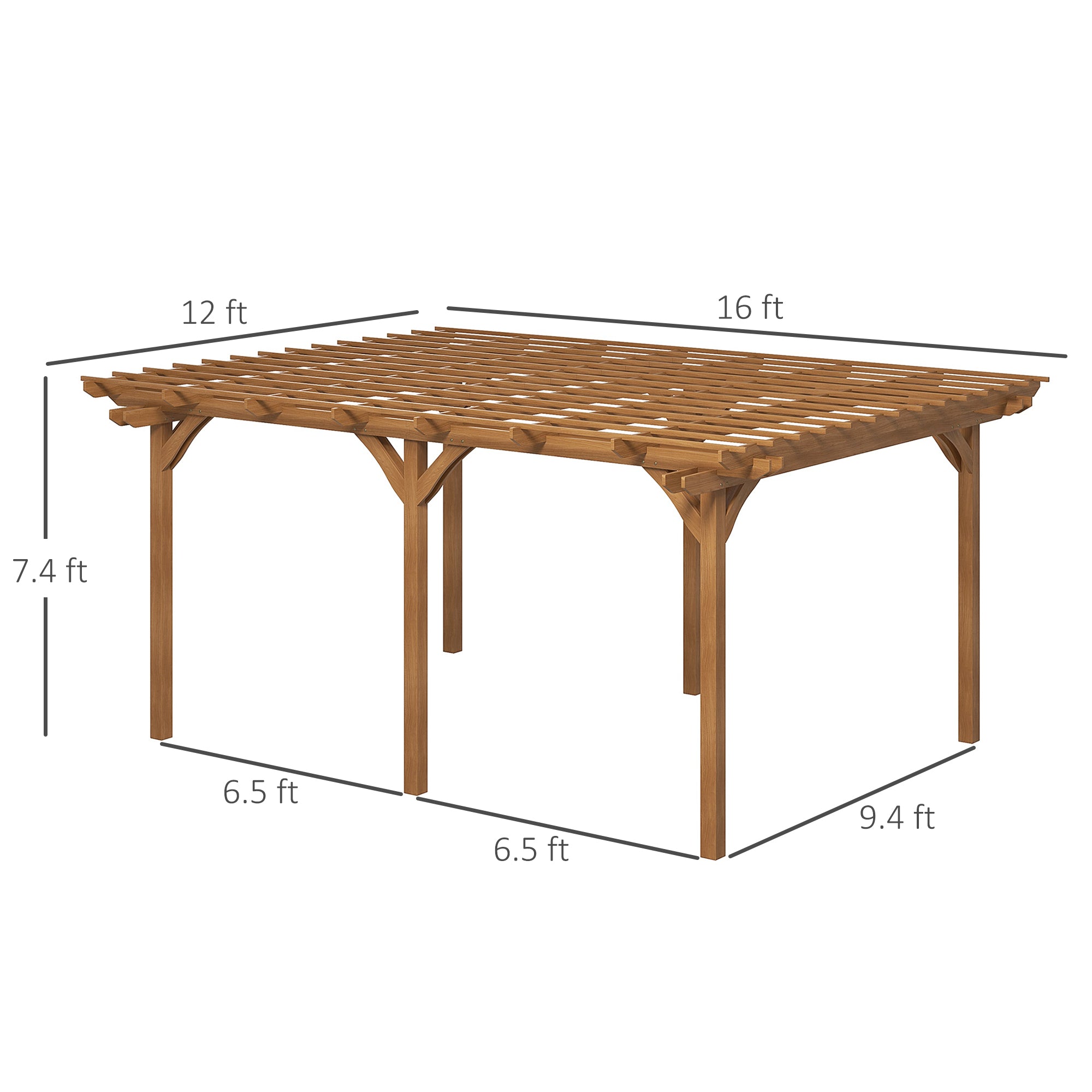 16' x 12' Wooden Garden Pergola with Open Roof Trellis