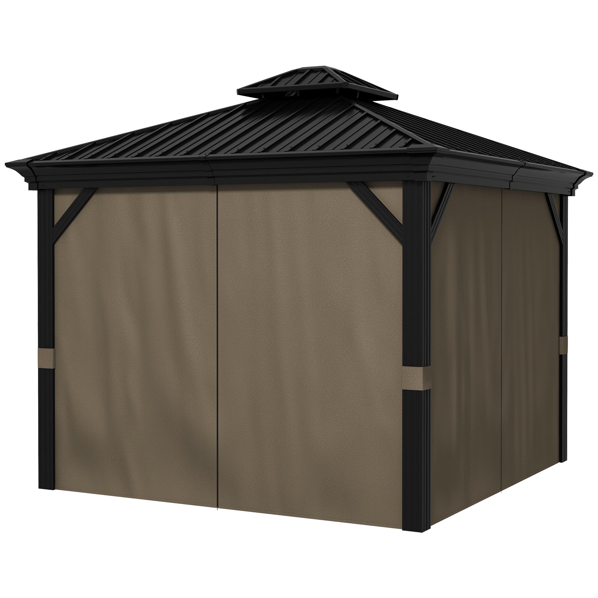 Metal Hardtop Gazebo with Curtains & Mesh Netting