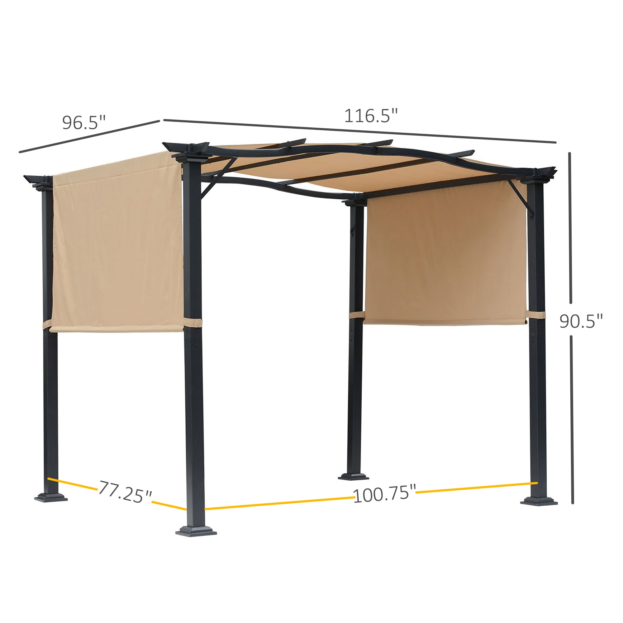 8' x 10' Steel Patio Pergola with Retractable Canopy
