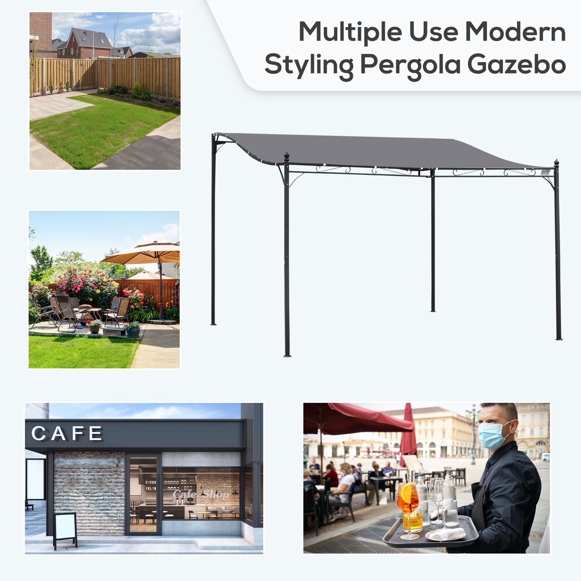 13' x 10' Wall-Mounted Patio Pergola with Canopy – European-Inspired Outdoor Shade