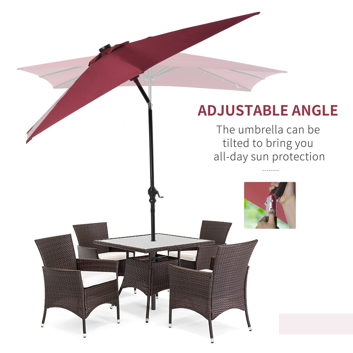 9 ft Solar LED Patio Umbrella with Tilt, Crank, and Vent – Outdoor Market Umbrella for Backyard, Deck, Pool
