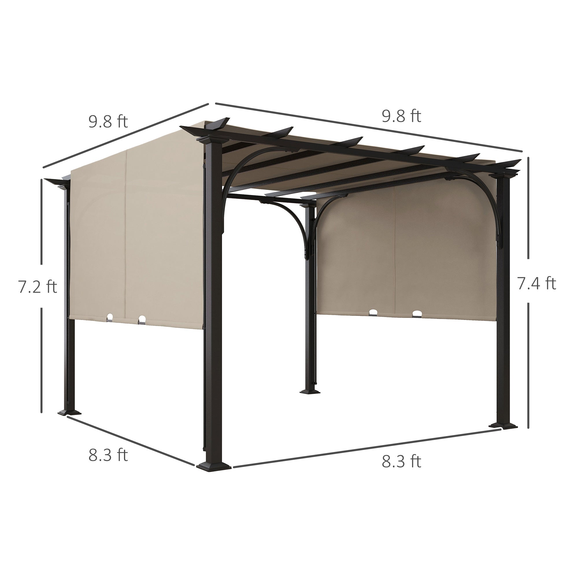 10' x 10' Steel Patio Pergola with Retractable Canopy