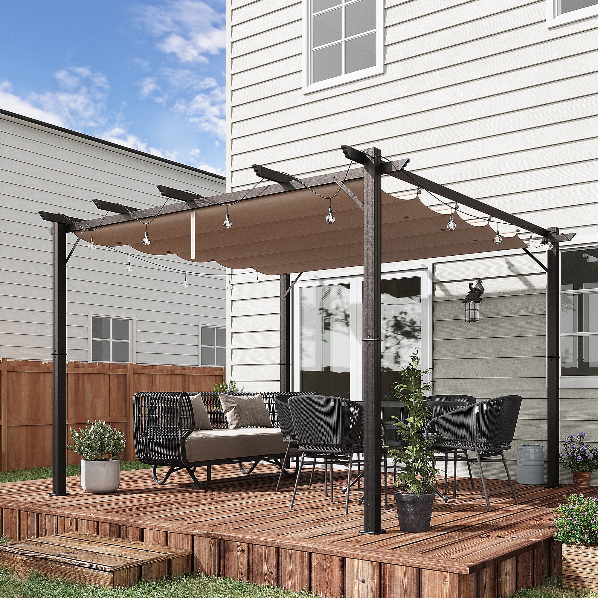 10' x 10' Outdoor Pergola Canopy with Sliding Shade
