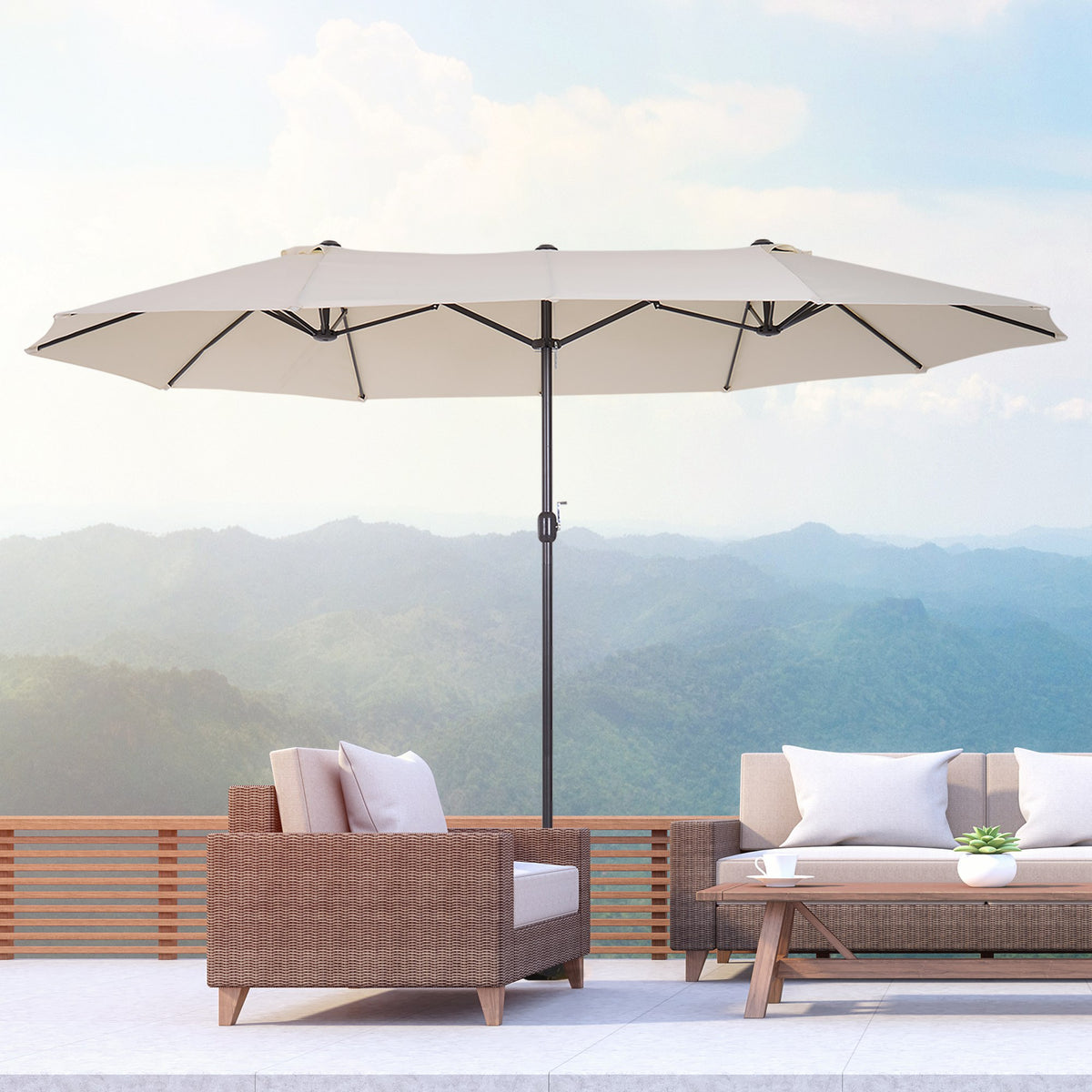 Extra Large 15 ft Patio Umbrella, Double-Sided Large Outdoor Umbrella with Crank Handle and Air Vents for Backyard, Deck, Pool