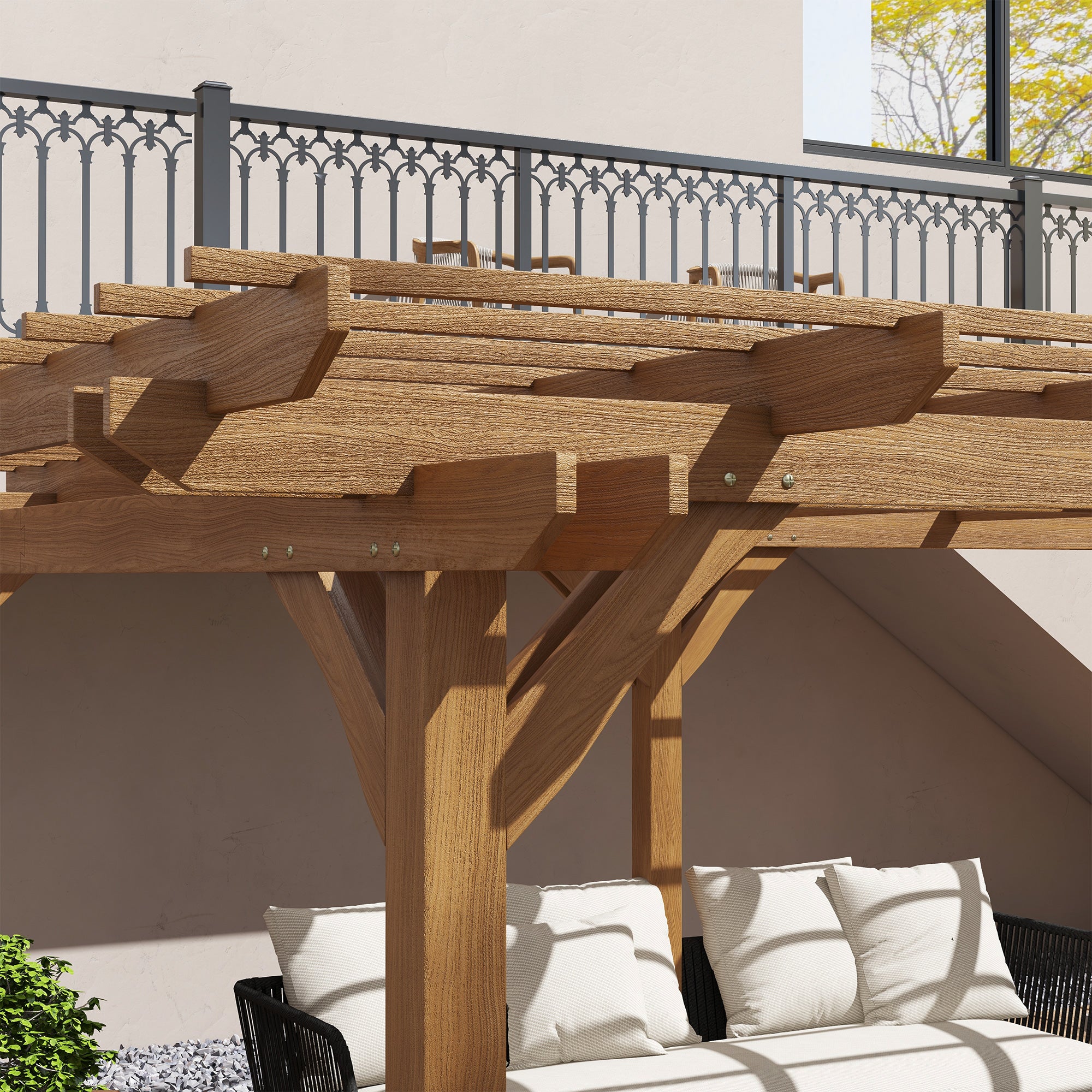 16' x 12' Wooden Garden Pergola with Open Roof Trellis