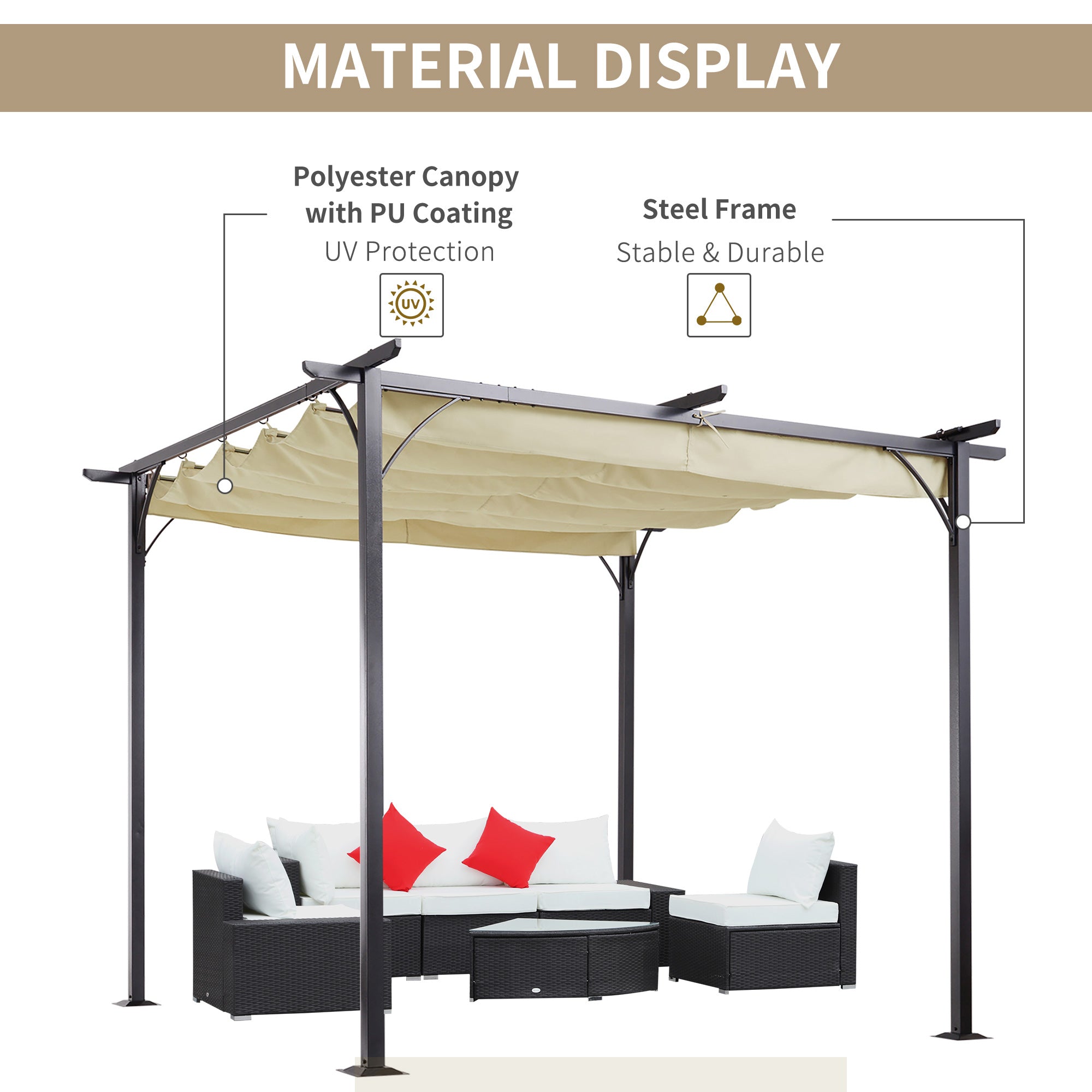 10' x 10' Outdoor Pergola with Retractable Canopy