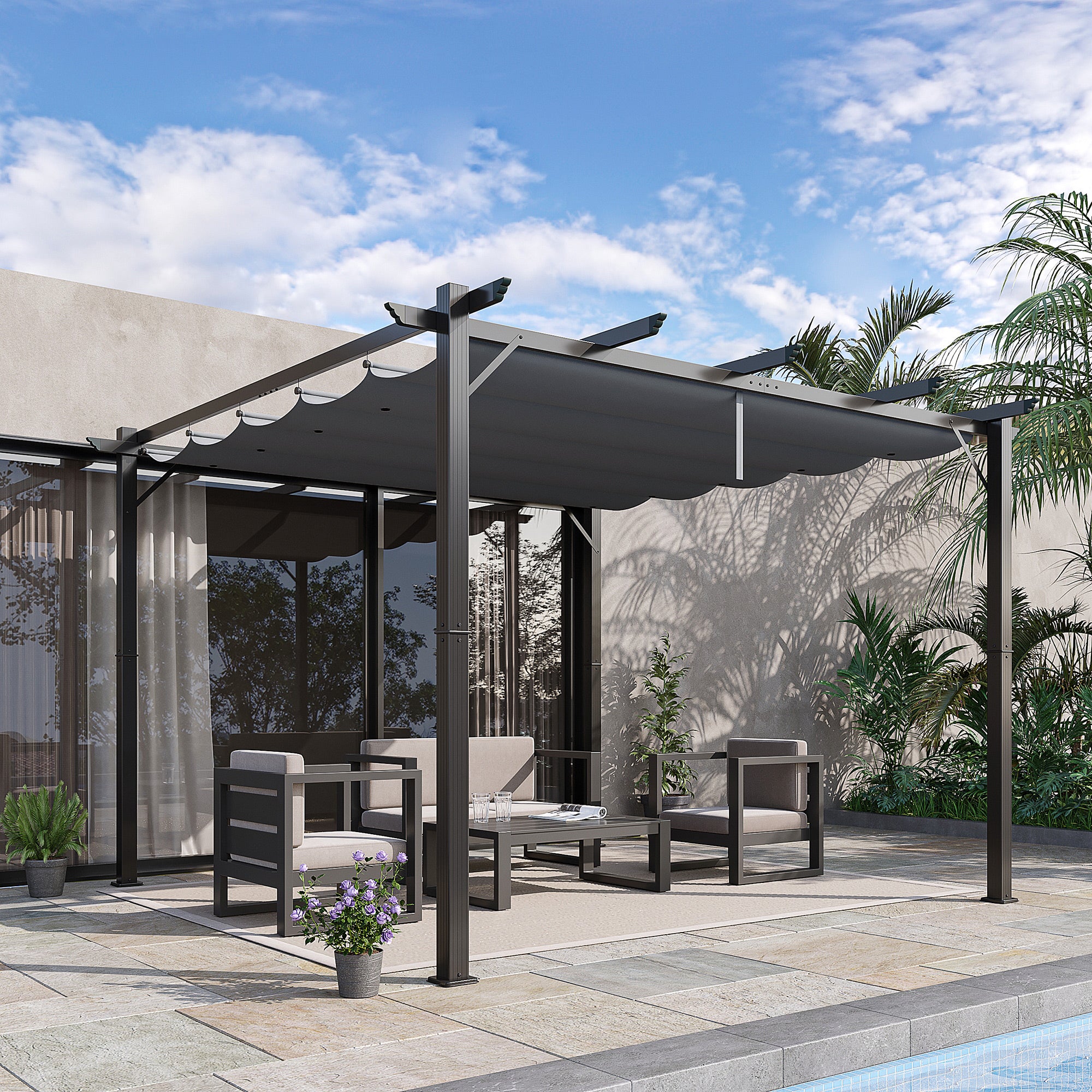 10' x 10' Outdoor Pergola Canopy with Sliding Shade