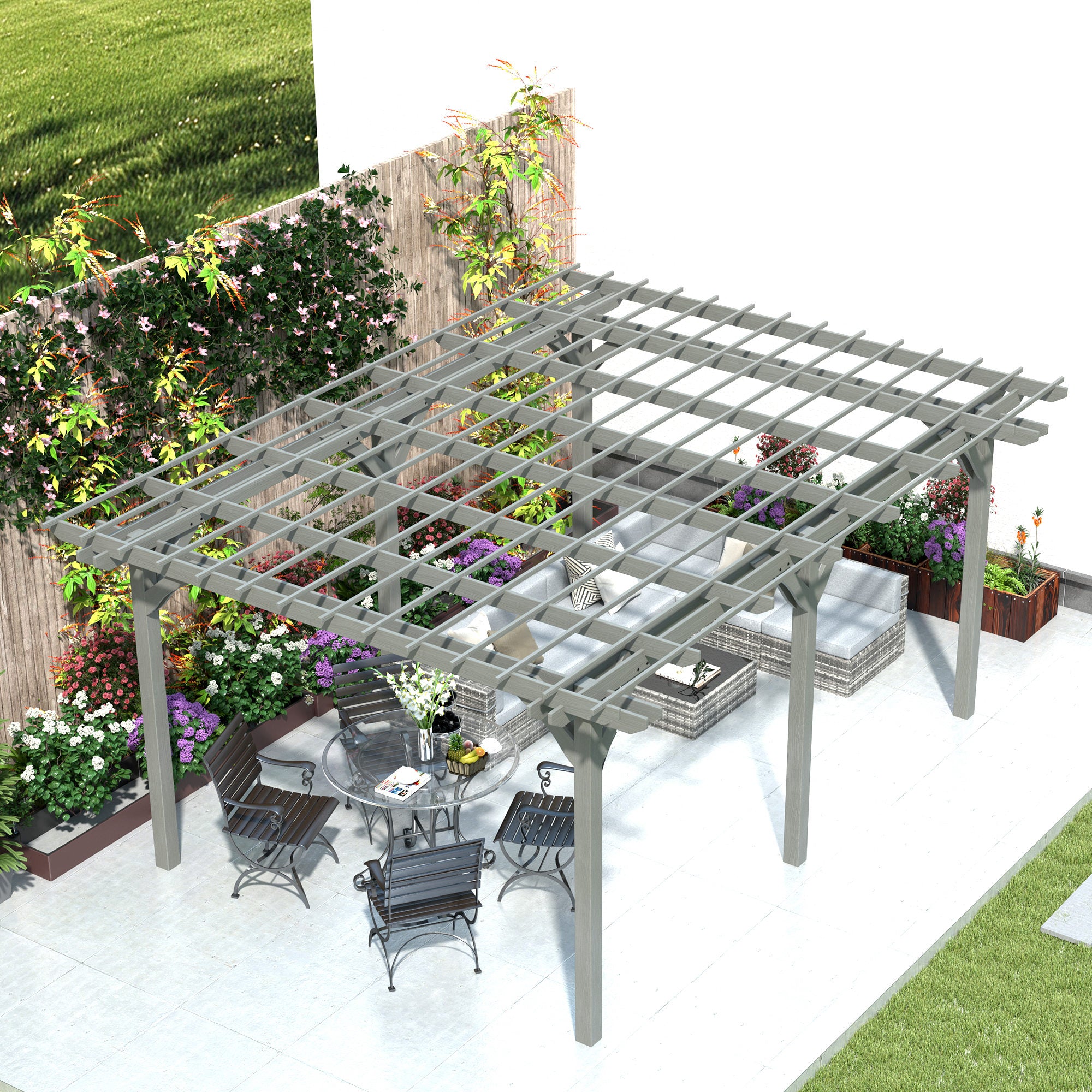 16' x 12' Wooden Garden Pergola with Open Roof Trellis