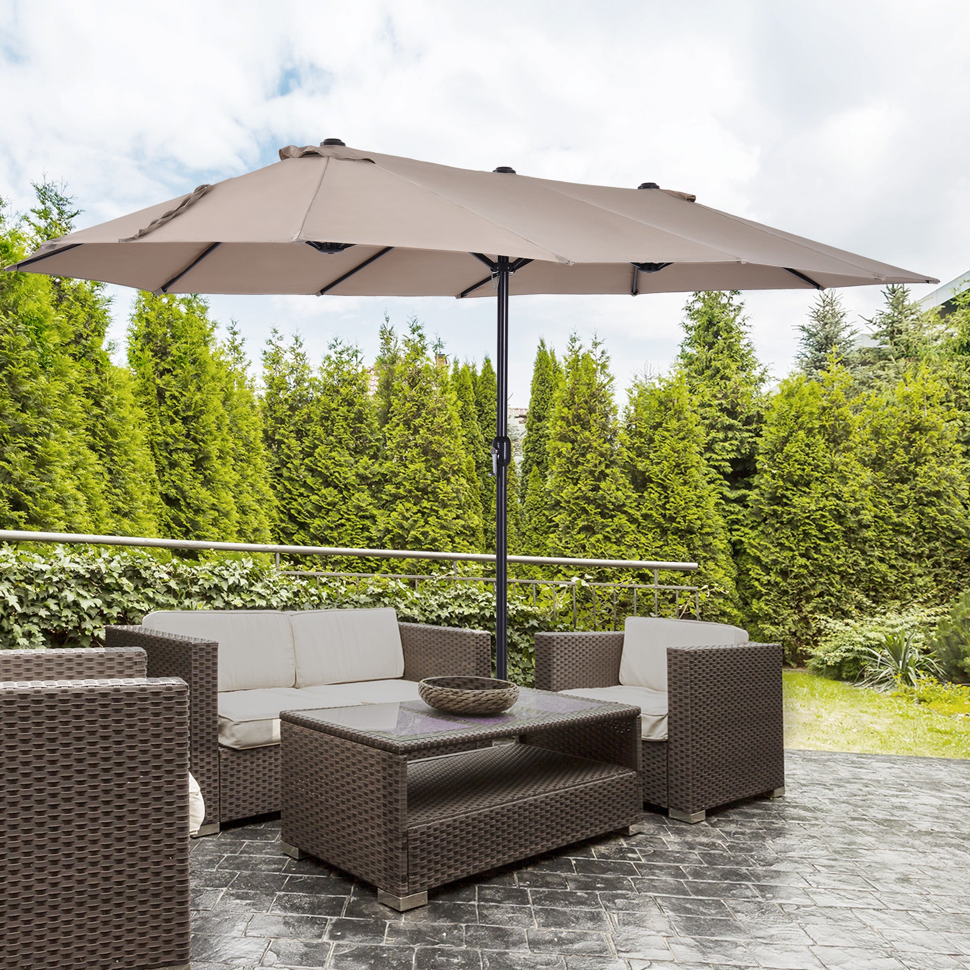 15ft Double-Sided Market Umbrella – Extra-Large Outdoor Patio Umbrella with Crank Lift – UV-Resistant Fabric for Poolside, Garden, or Deck