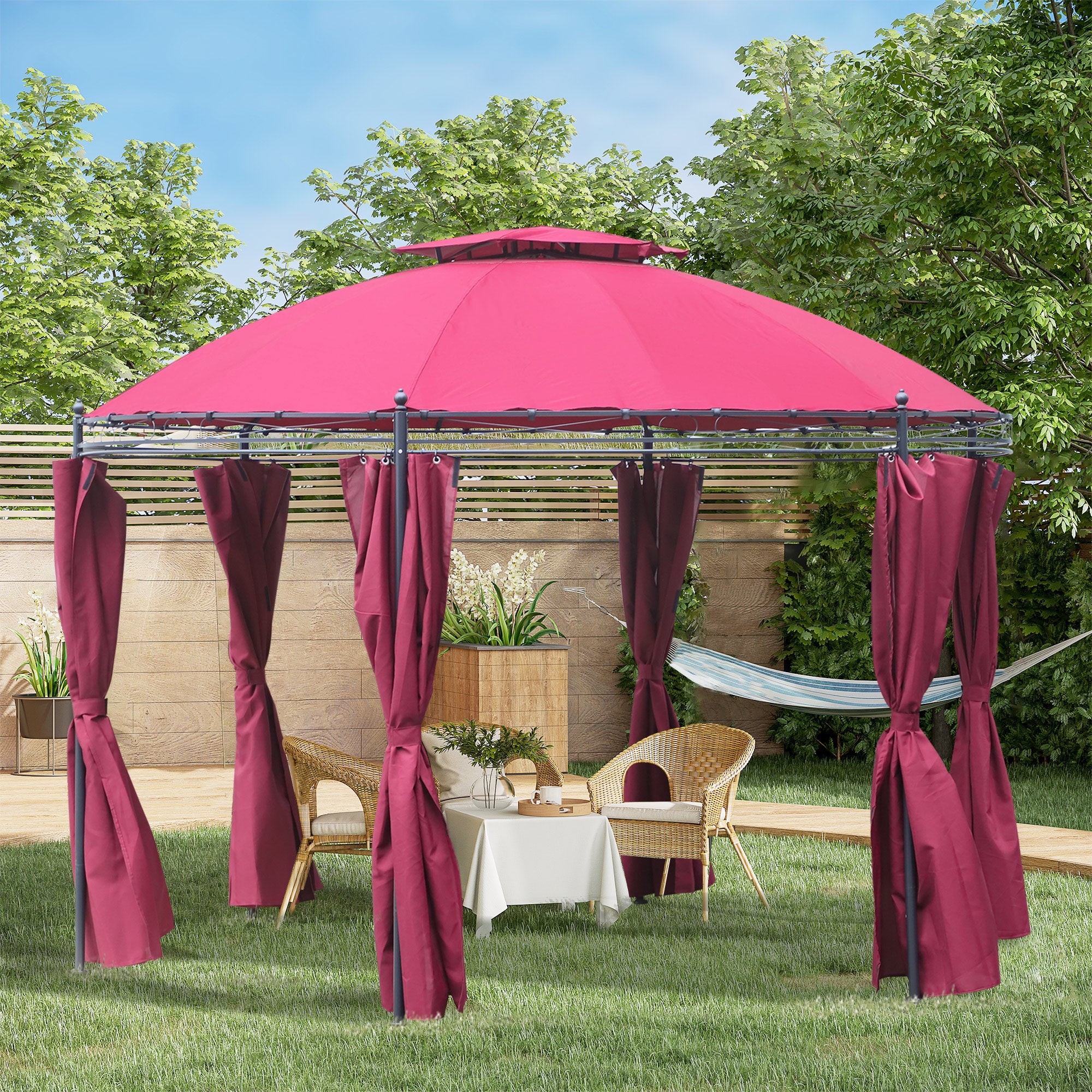 Outdoor Canopy Gazebo with Curtains – Steel Frame Patio Tent for Backyard, Garden, & Events