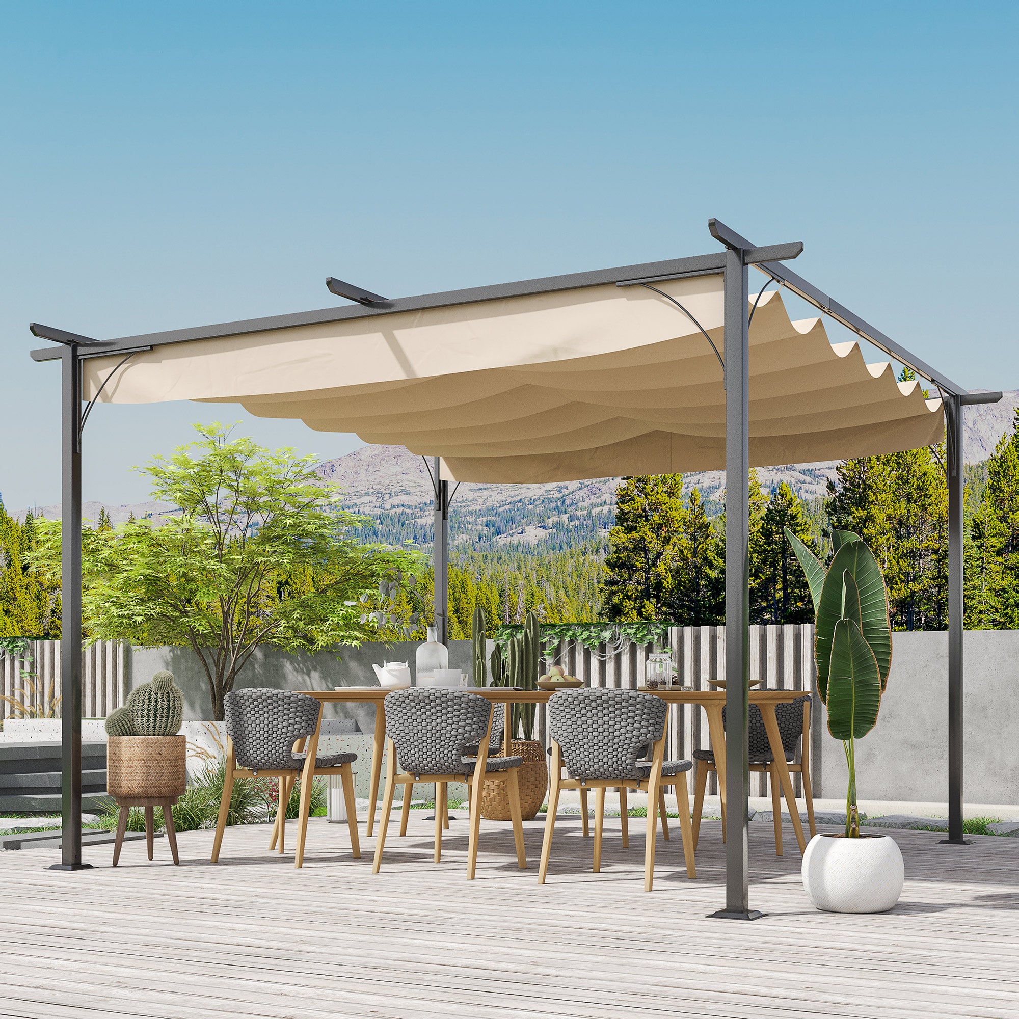 11.5' x 11.5' Outdoor Pergola with Retractable Canopy