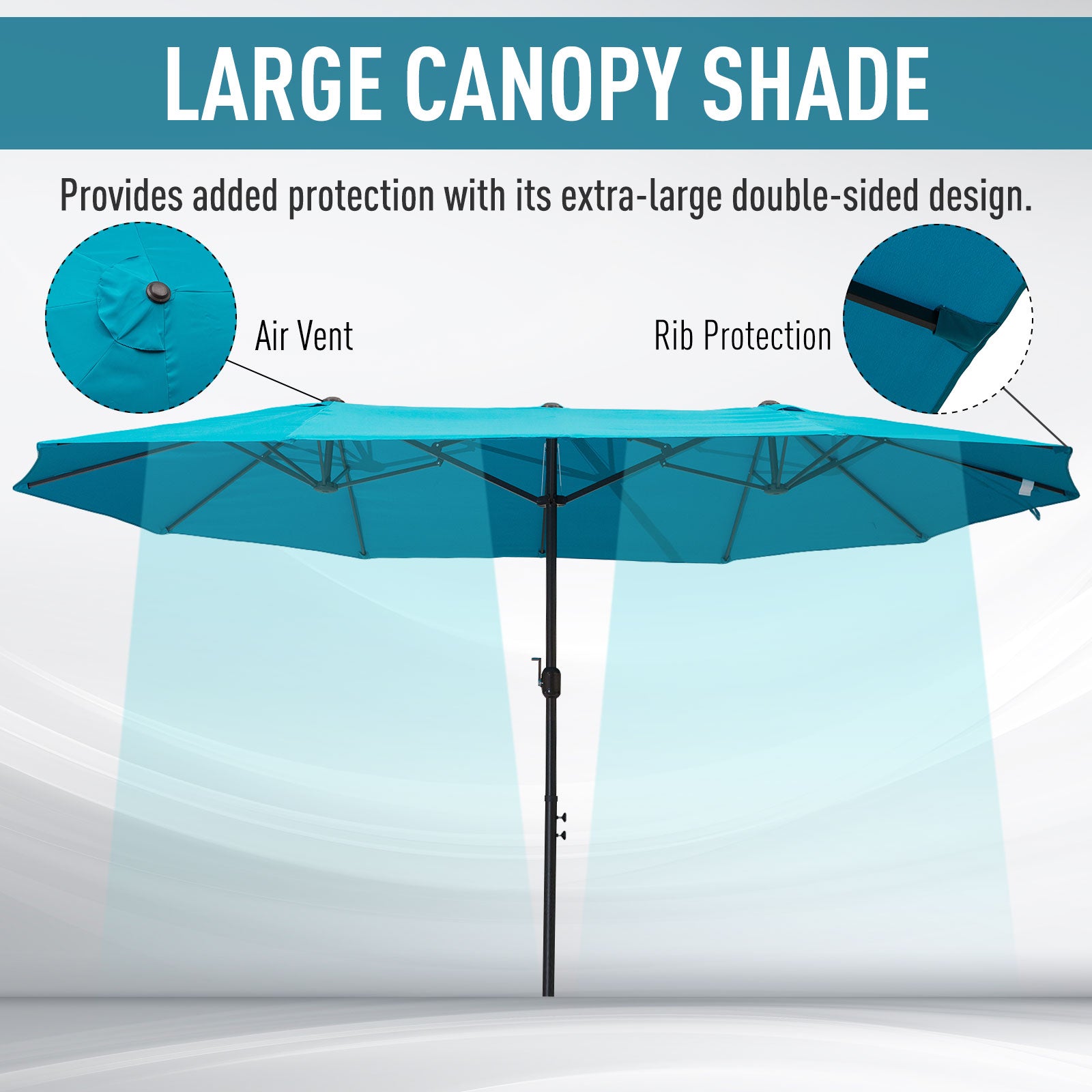 15ft Double-Sided Market Umbrella – Extra-Large Outdoor Patio Umbrella with Crank Lift – UV-Resistant Fabric for Poolside, Garden, or Deck