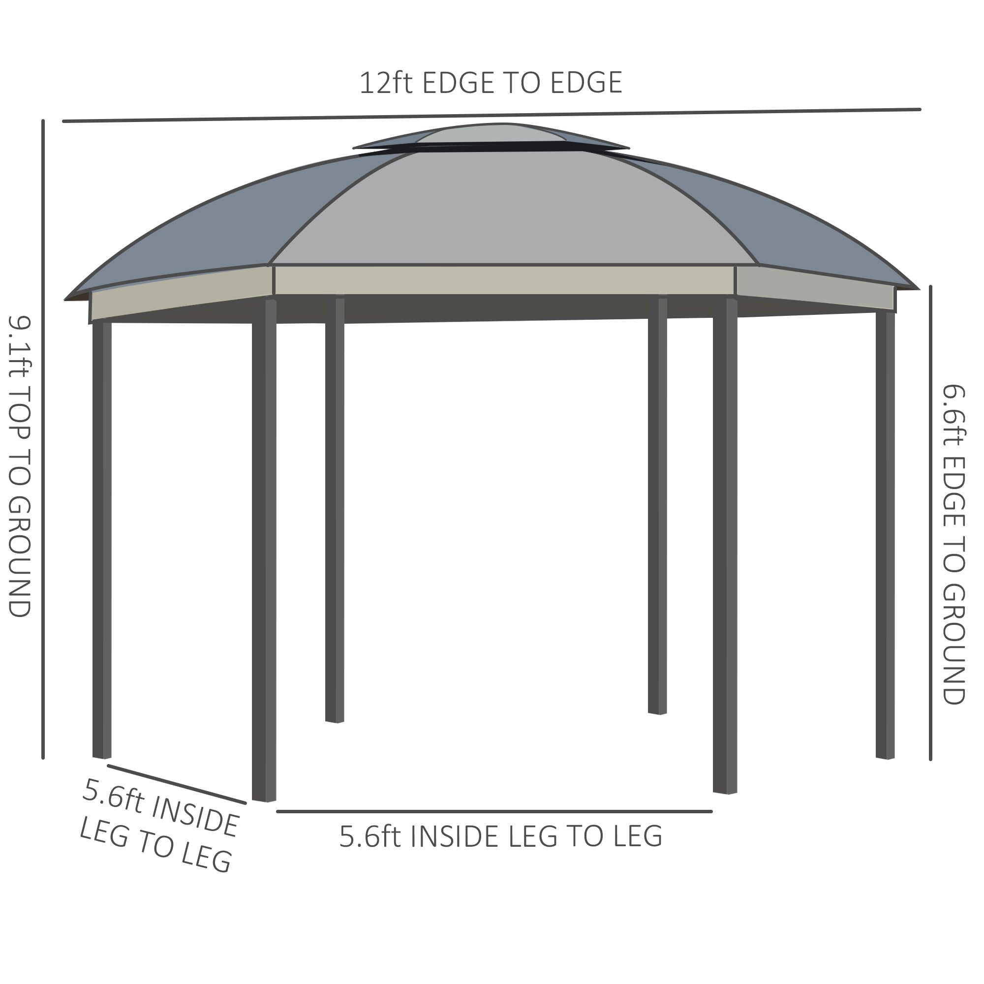 12 ft. Hexagonal Gazebo with Double Roof, Mesh Netting &amp; Privacy Curtains – Outdoor Patio Canopy for Events &amp; Entertaining