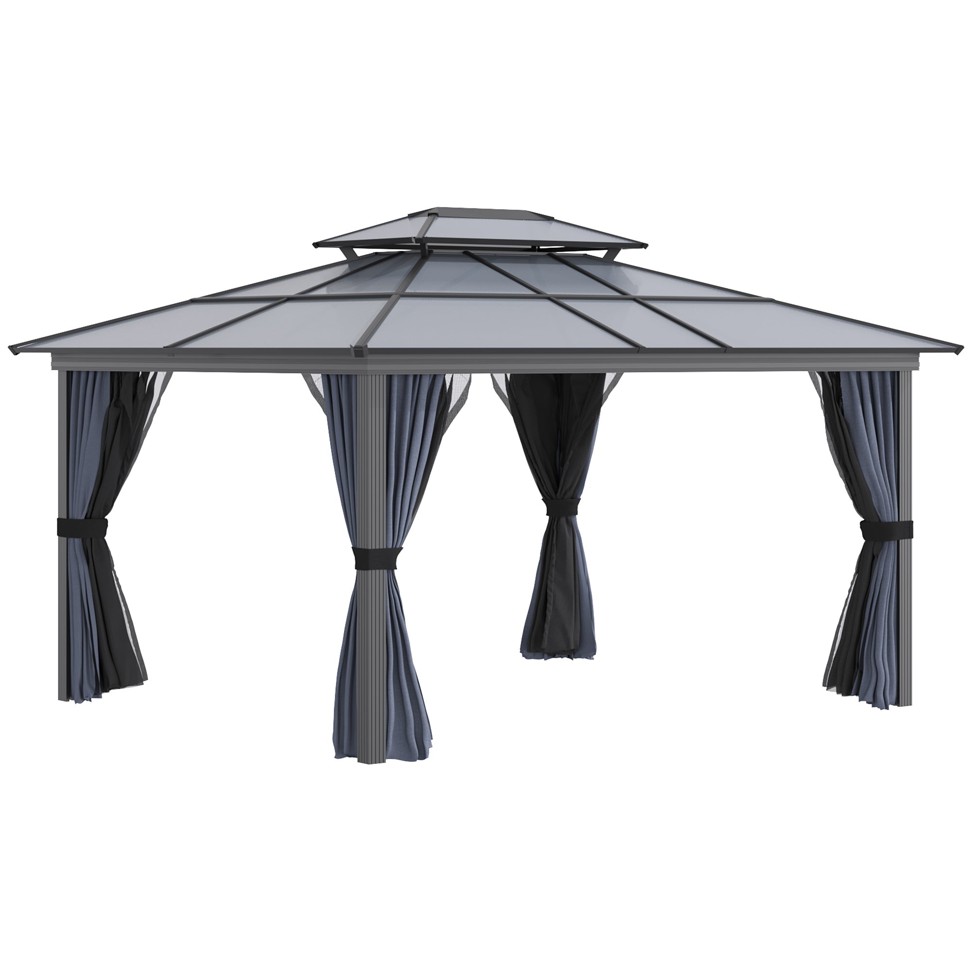 Aluminum Hardtop Gazebo with Curtains & Mesh Netting