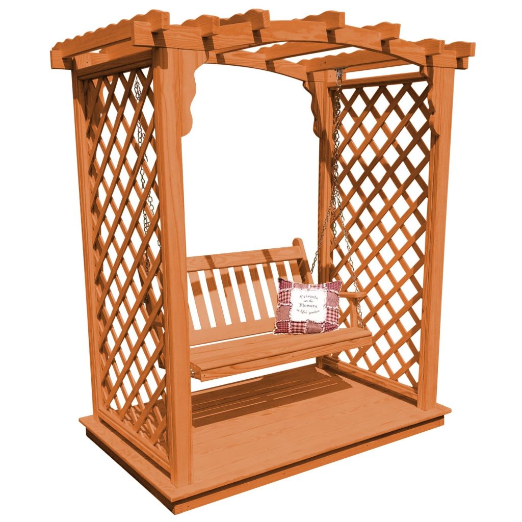 Handcrafted Amish Arbor with Deck & Swing – Custom Pine Finish Options, Made in USA
