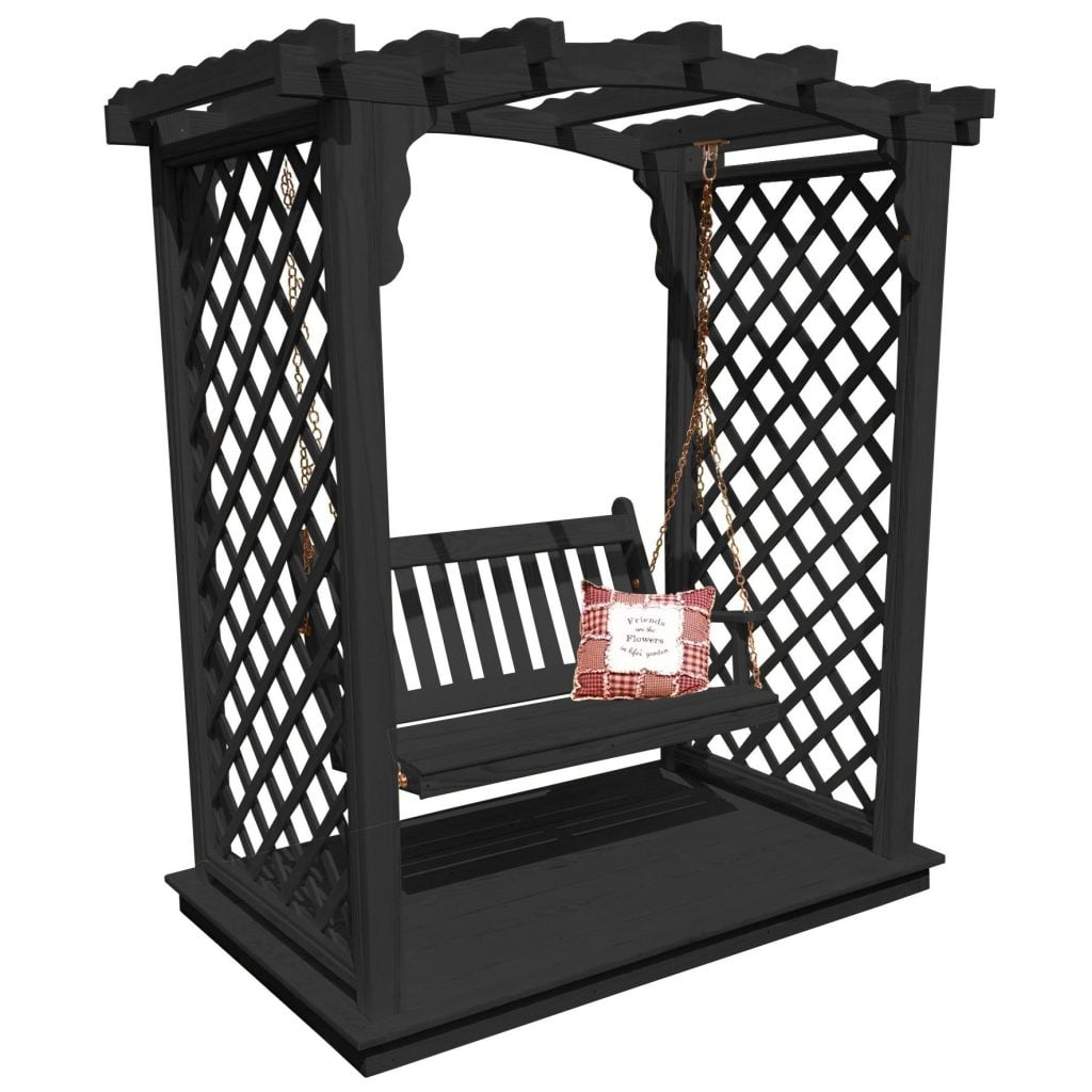 Handcrafted Amish Arbor with Deck & Swing – Custom Pine Finish Options, Made in USA
