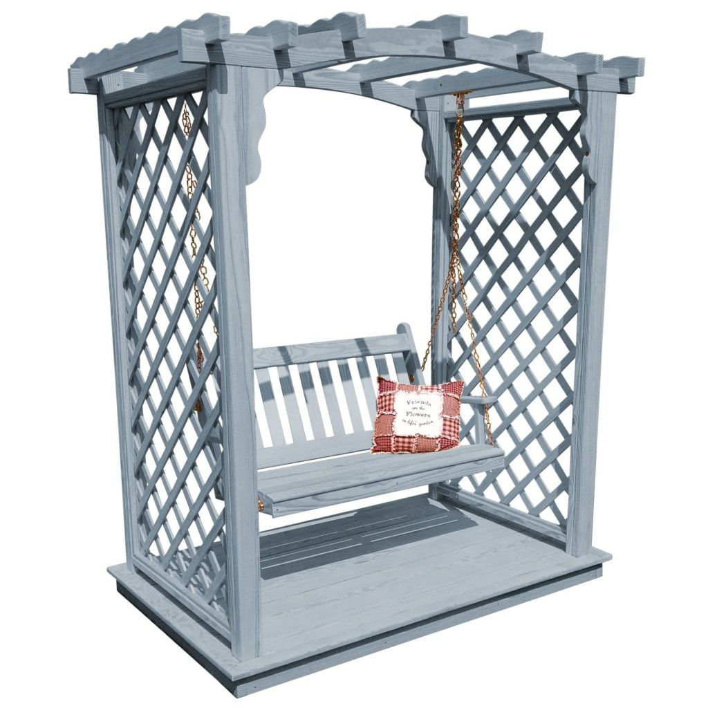 Handcrafted Amish Arbor with Deck & Swing – Custom Pine Finish Options, Made in USA