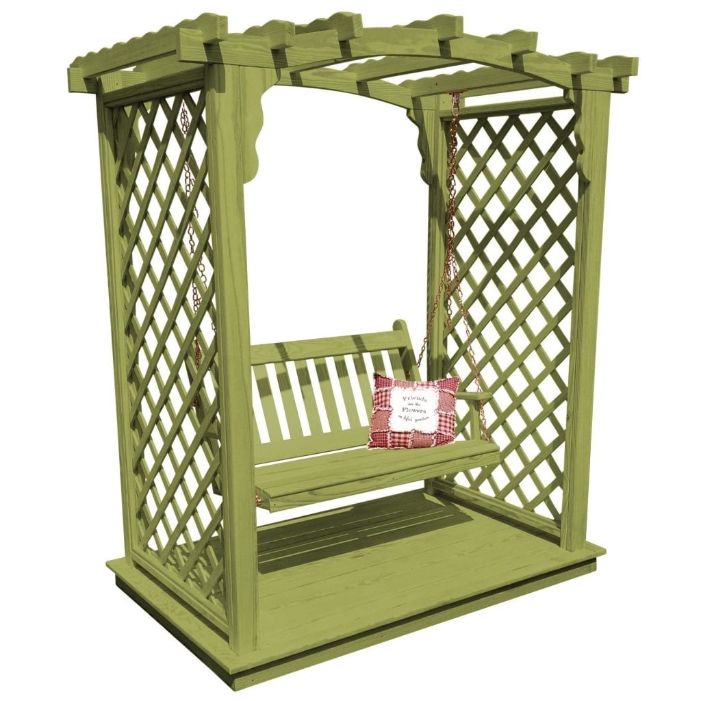 Handcrafted Amish Arbor with Deck & Swing – Custom Pine Finish Options, Made in USA
