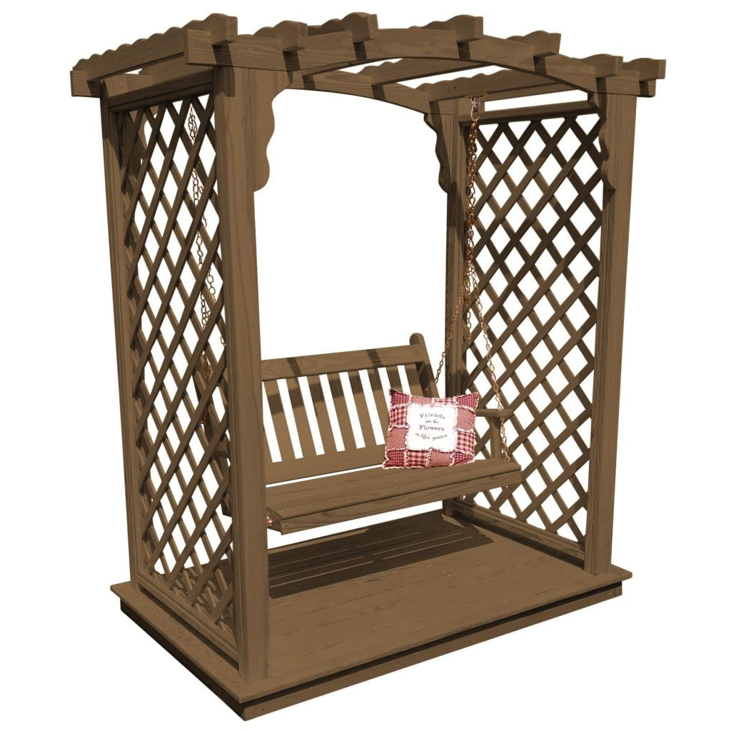 Handcrafted Amish Arbor with Deck & Swing – Custom Pine Finish Options, Made in USA