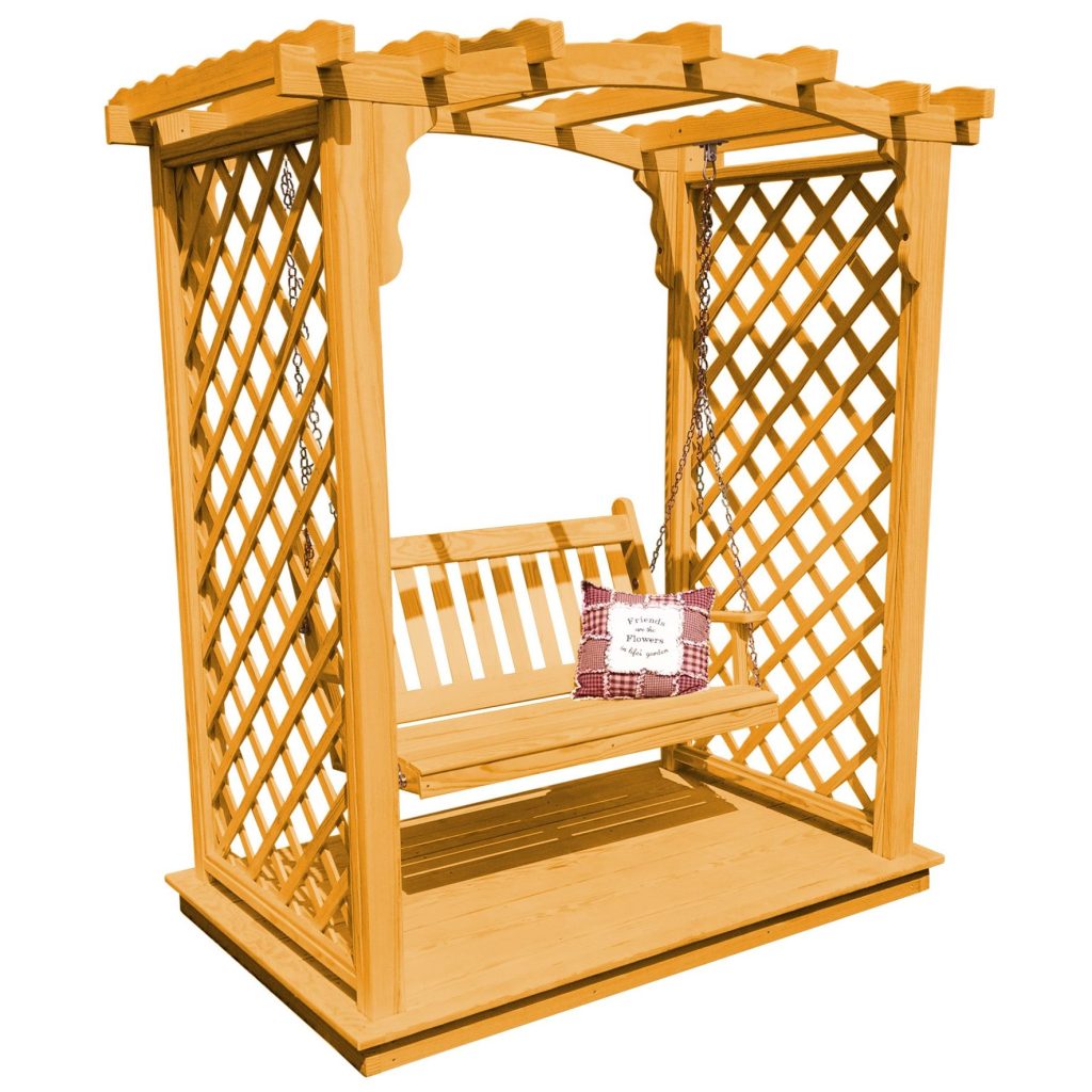 Handcrafted Amish Arbor with Deck & Swing – Custom Pine Finish Options, Made in USA