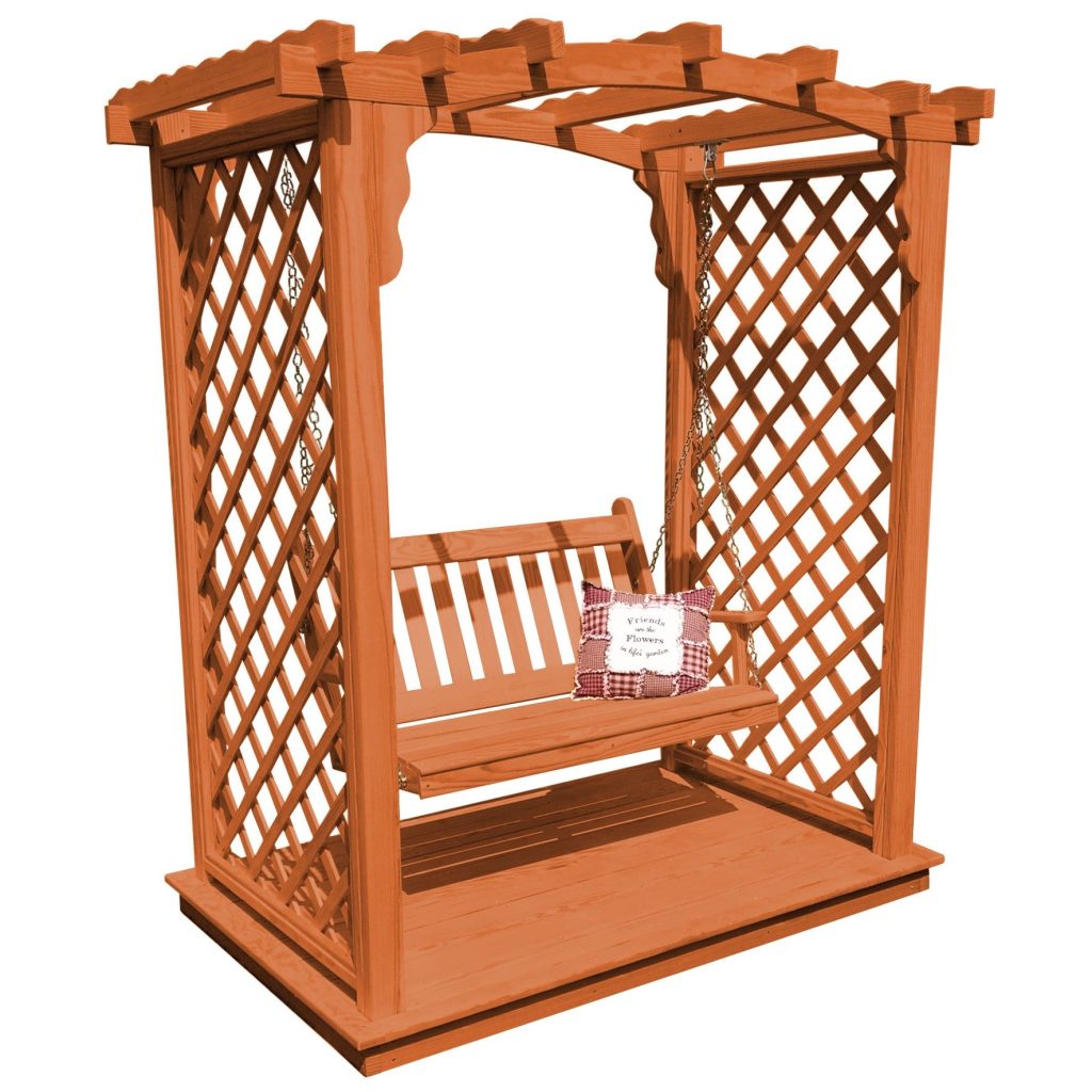 Handcrafted Amish Arbor with Deck & Swing – Custom Pine Finish Options, Made in USA