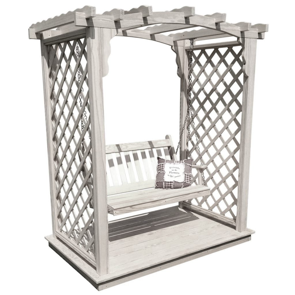 Handcrafted Amish Arbor with Deck & Swing – Custom Pine Finish Options, Made in USA