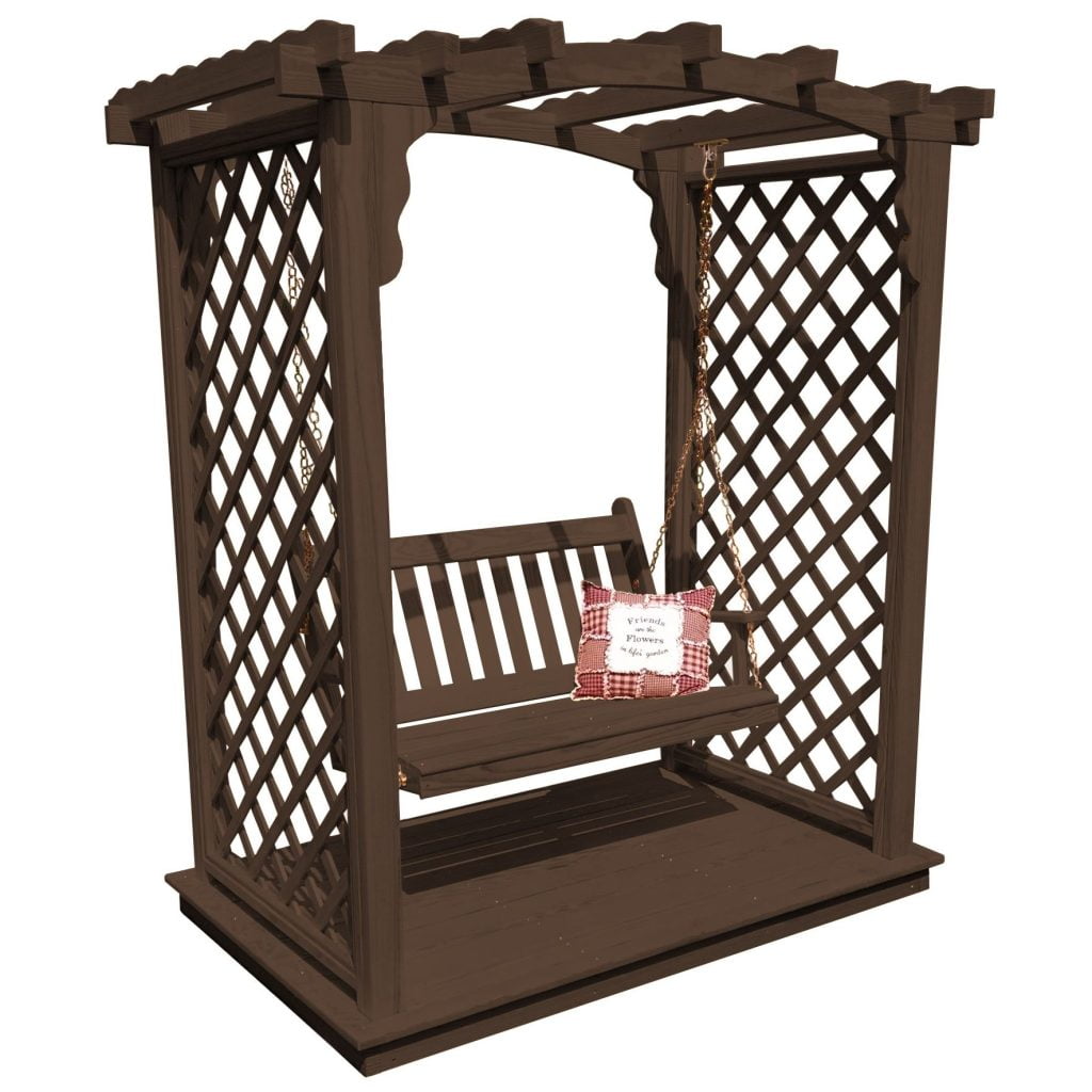 Handcrafted Amish Arbor with Deck & Swing – Custom Pine Finish Options, Made in USA