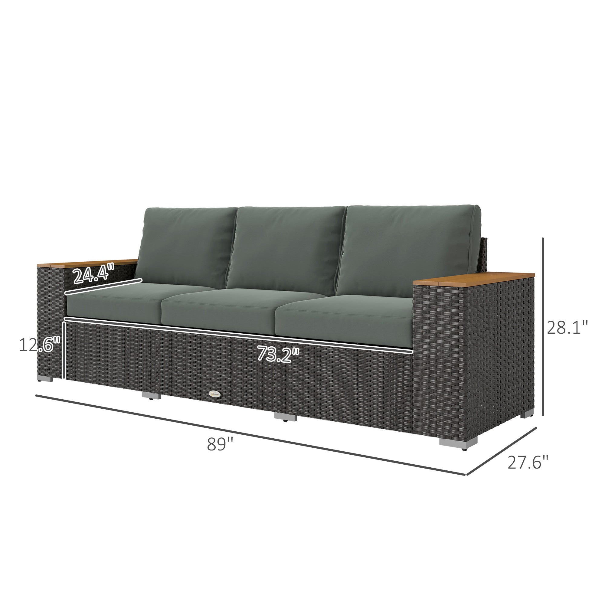 3-Seat Outdoor Wicker Sofa with Cushions