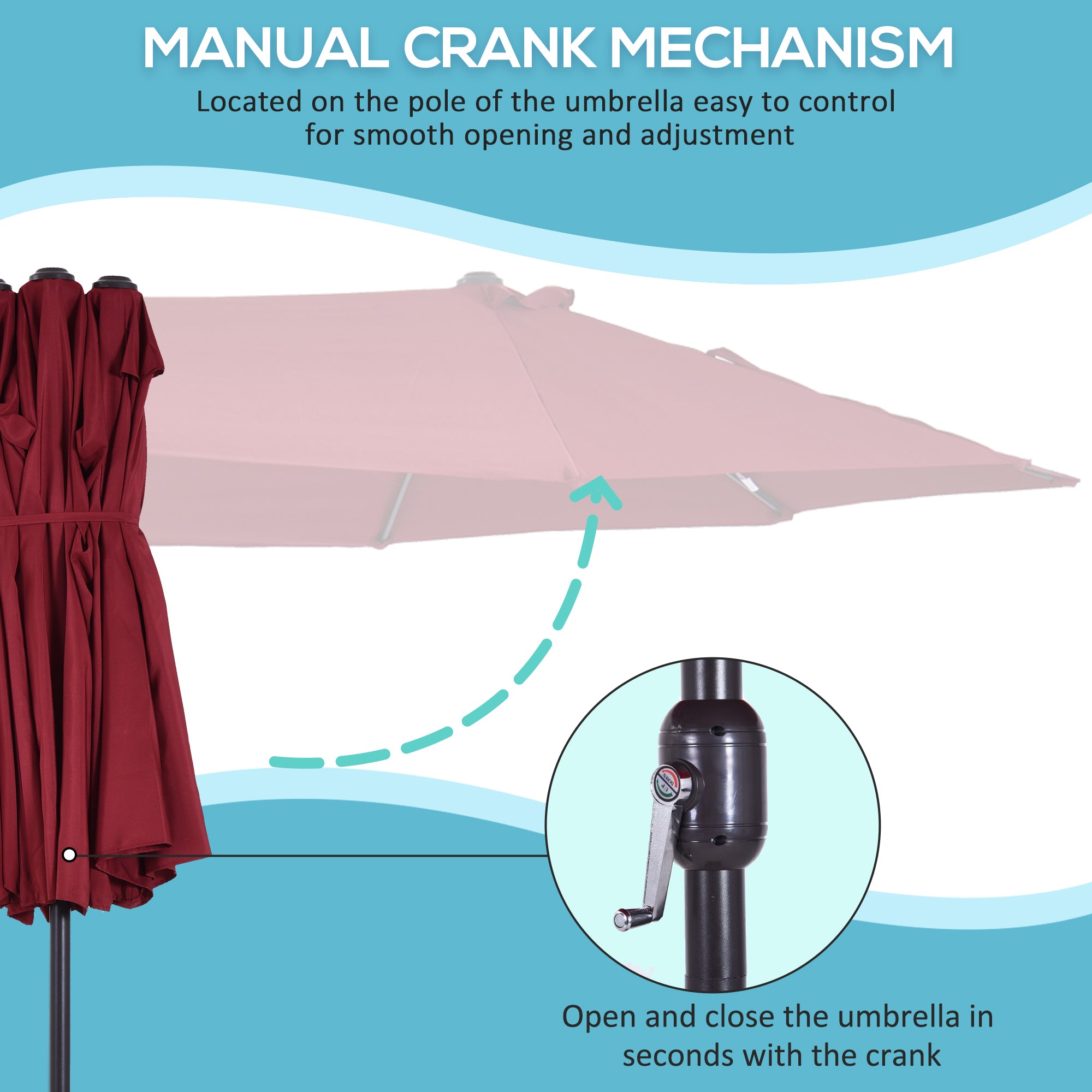 15ft Double-Sided Market Umbrella – Extra-Large Outdoor Patio Umbrella with Crank Lift – UV-Resistant Fabric for Poolside, Garden, or Deck