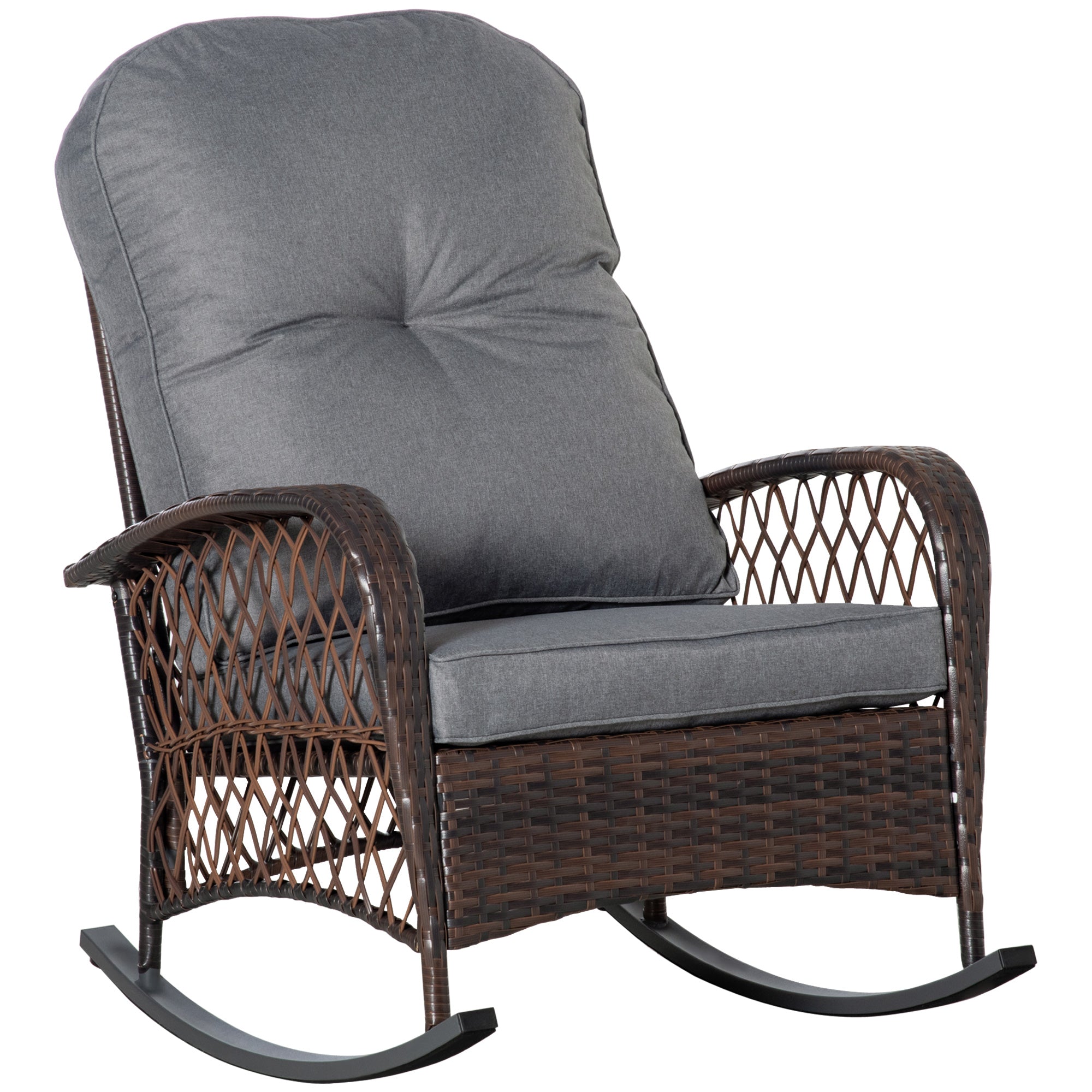 All-Weather Rattan Rocking Chair with Cushions – Indoor/Outdoor Patio Seating