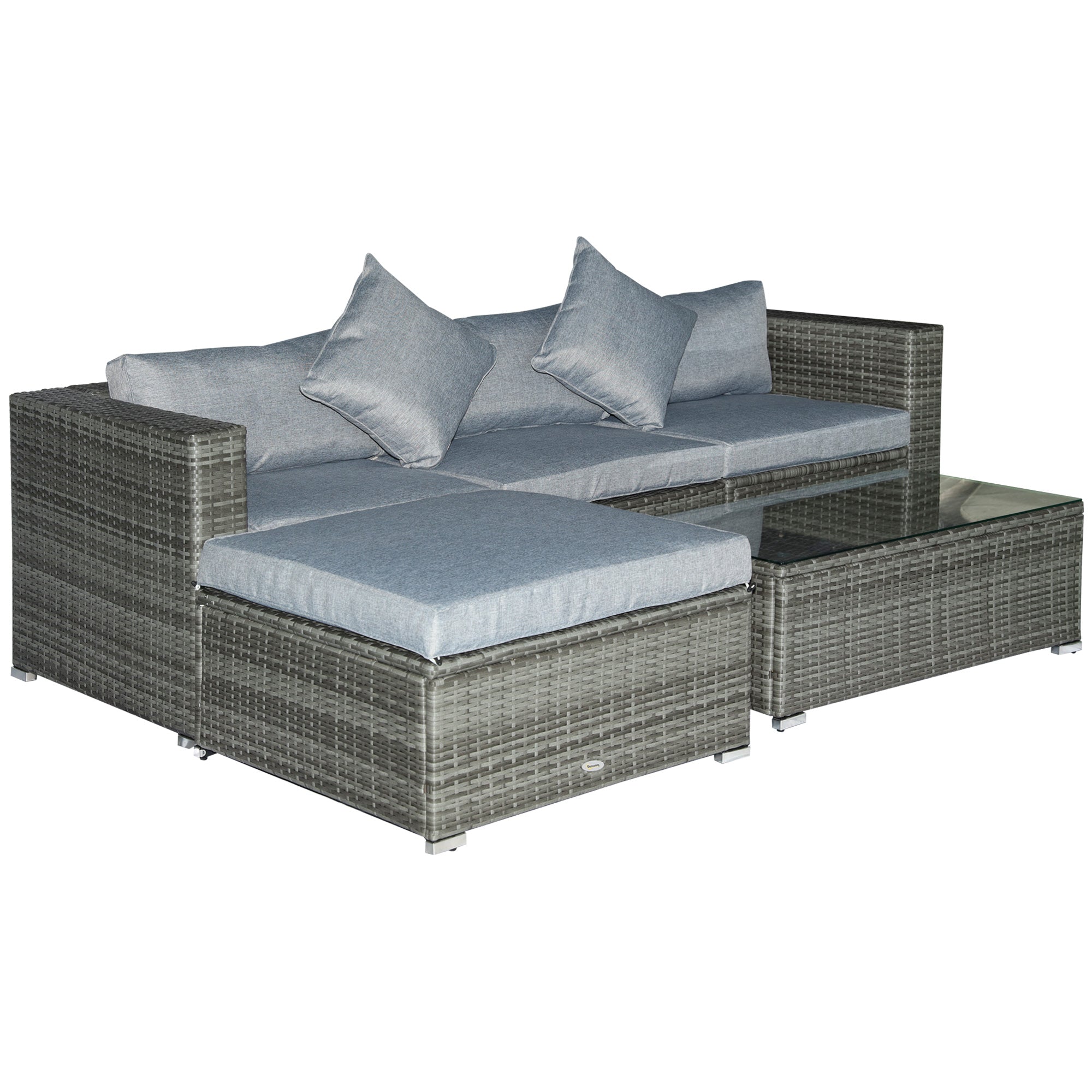 5-Piece Outdoor PE Rattan Sectional Sofa Set with Ottoman &amp; Coffee Table