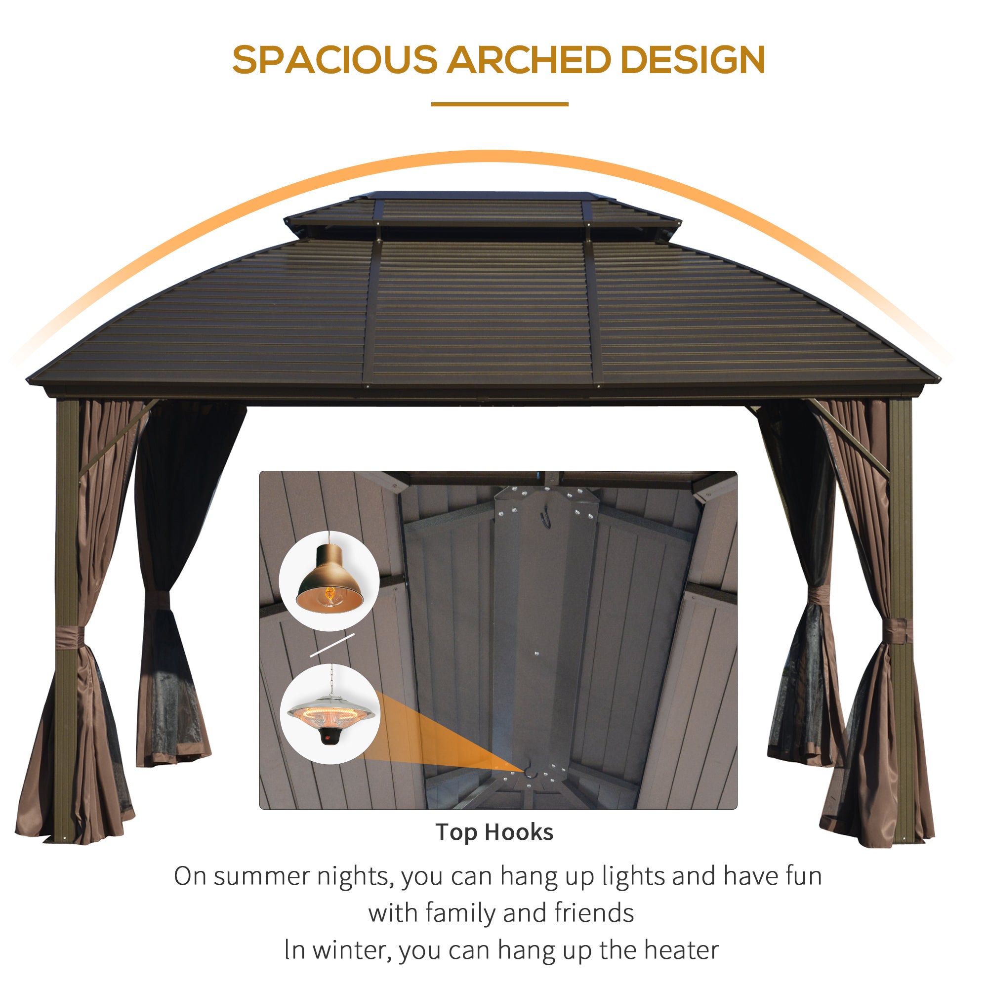 10' x 12' Aluminum Hardtop Gazebo with Curtains & Mesh Netting