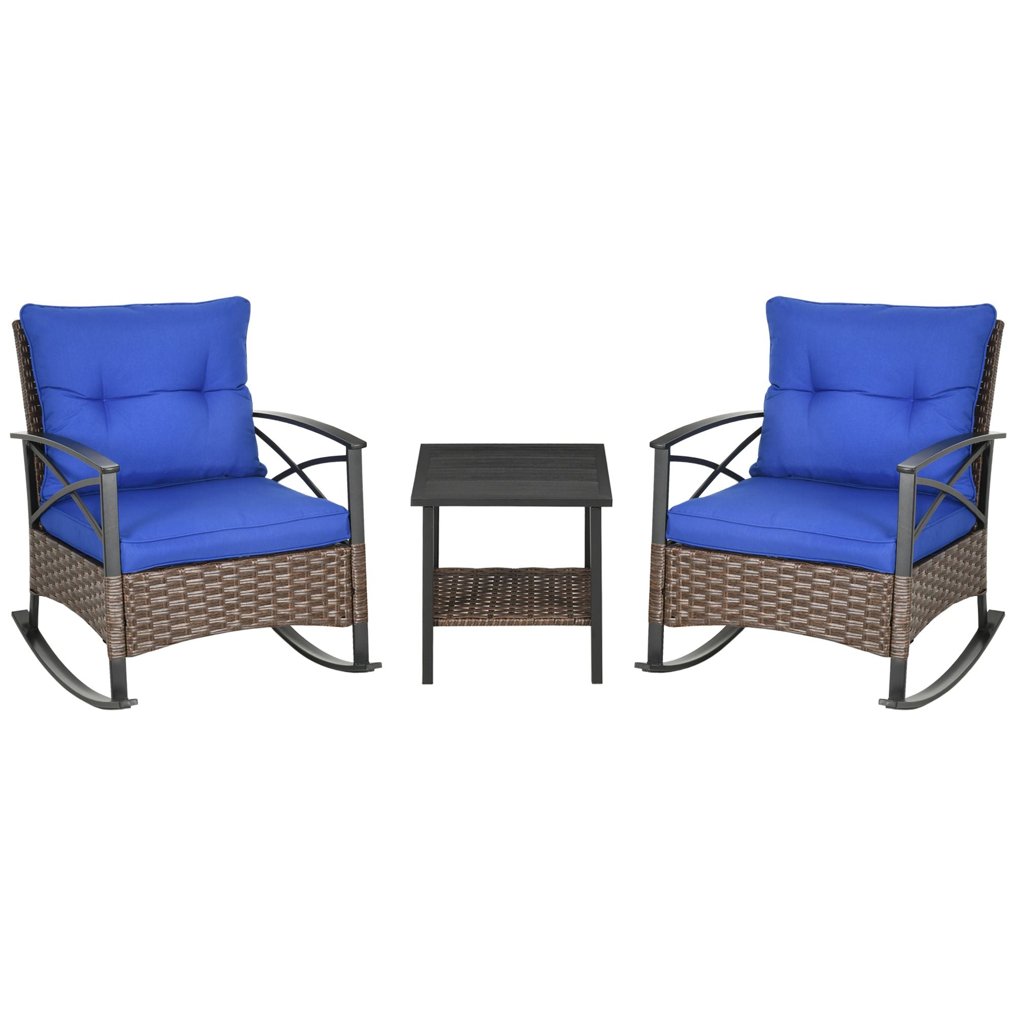3-Piece Outdoor Rocking Chair Set with Cushions &amp; Coffee Table
