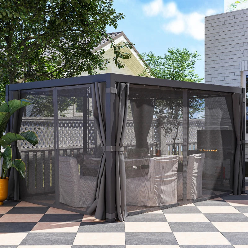10' x 13' Adjustable Louvered Pergola with Curtains & Netting – Outdoor Aluminum Patio Gazebo for Shade & Privacy
