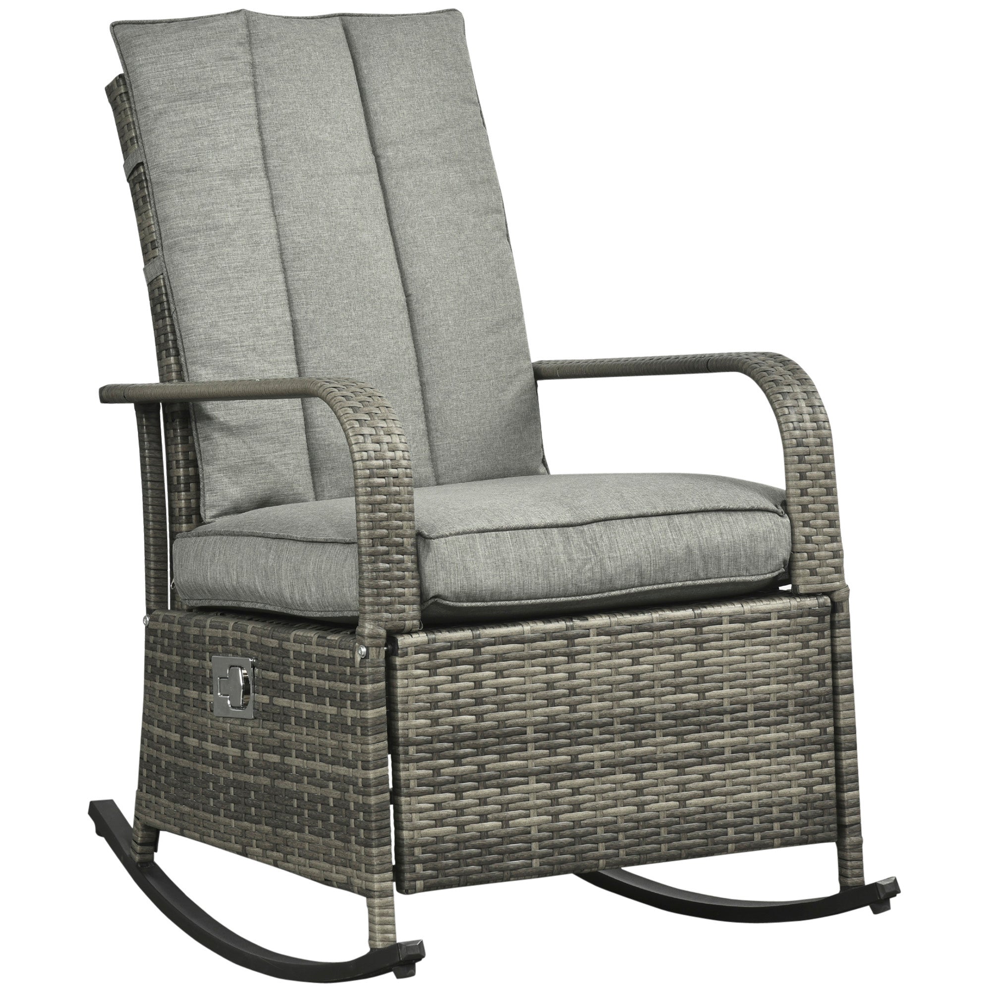 Outdoor Reclining Rattan Rocking Chair with Cushions – Adjustable Footrest, All-Weather PE Wicker