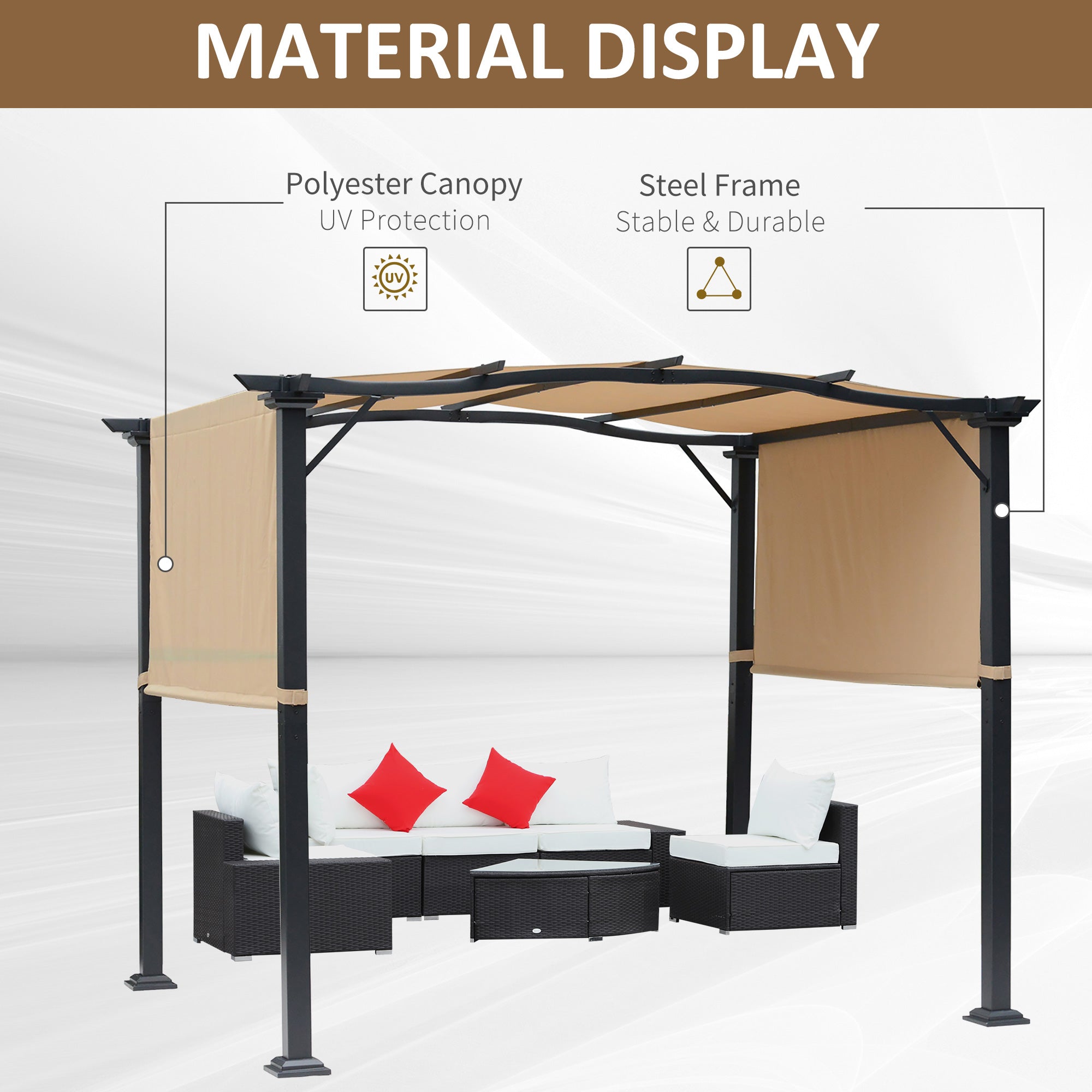 8' x 10' Steel Patio Pergola with Retractable Canopy