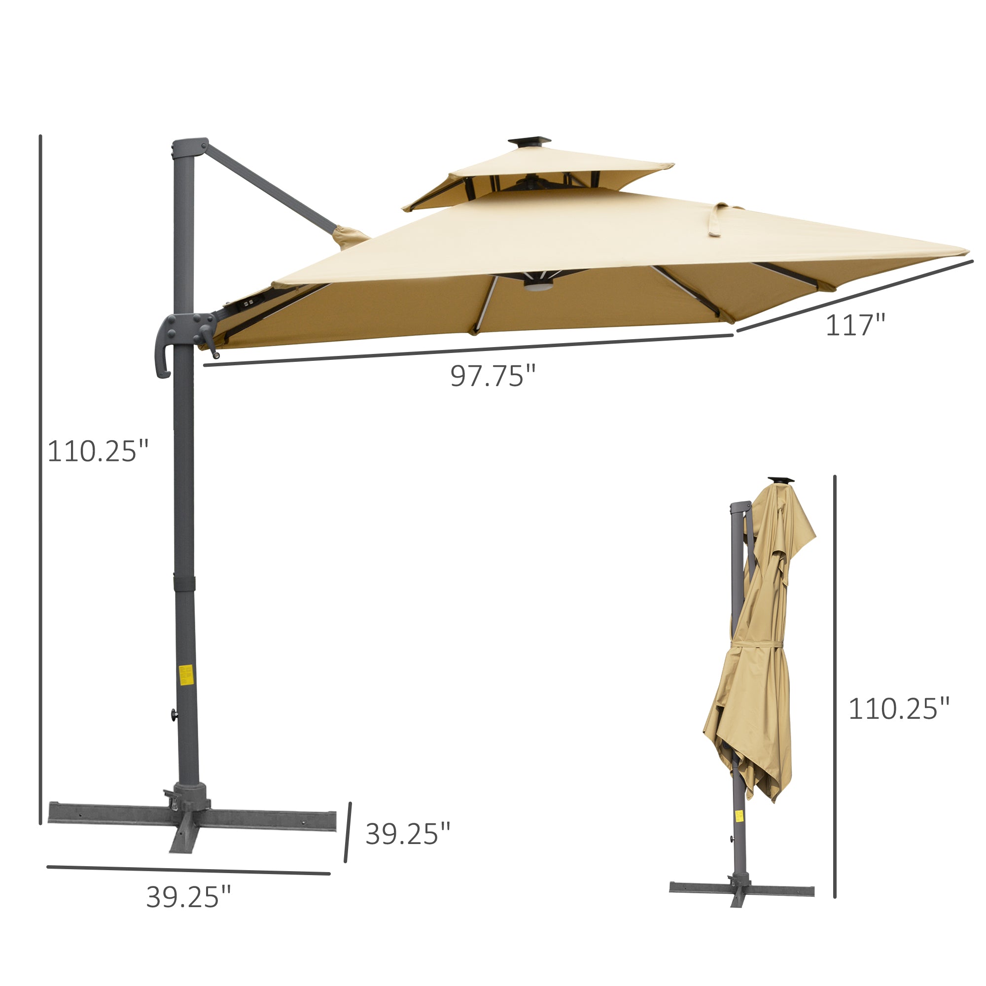 10 ft Cantilever Patio Umbrella with 360° Rotation – Outdoor Offset Umbrella with Crank Lift, Tilt, and Ventilated Double Canopy