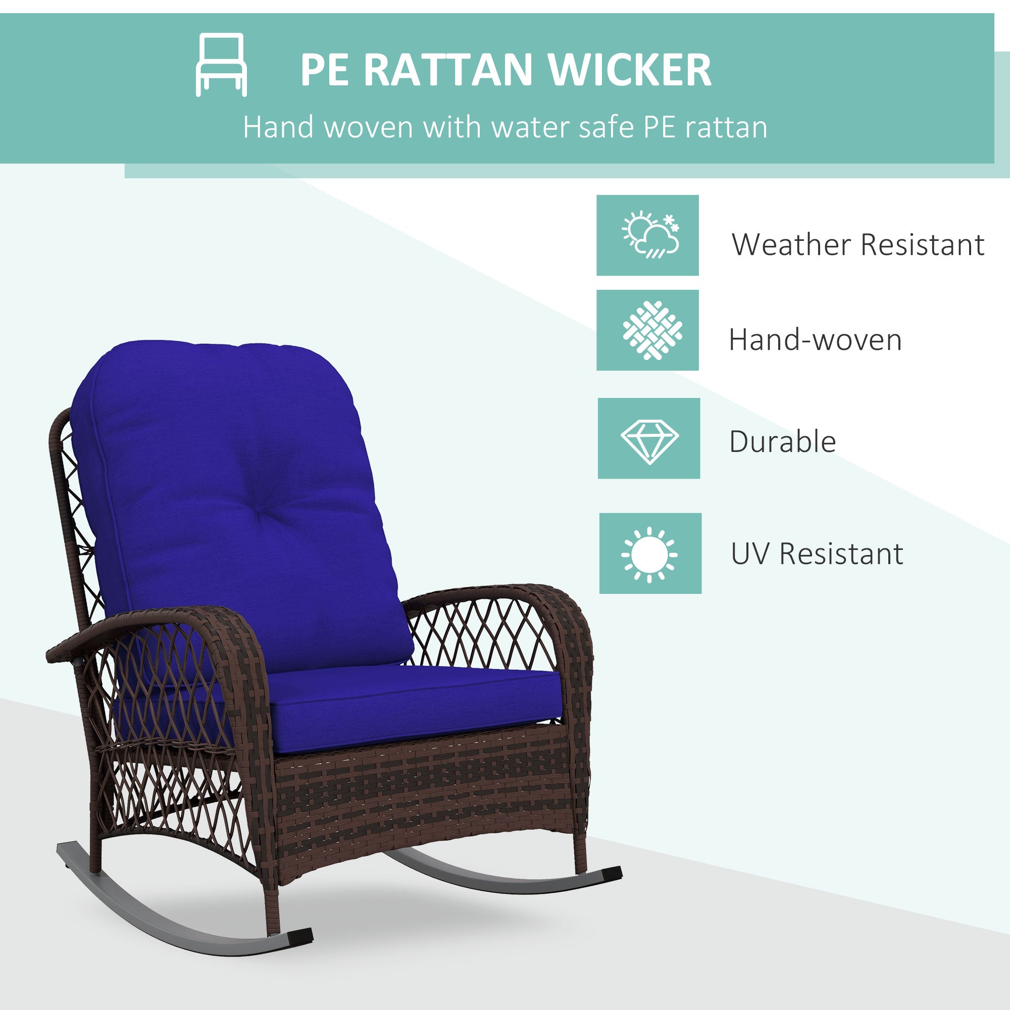 All-Weather Rattan Rocking Chair with Cushions – Indoor/Outdoor Patio Seating