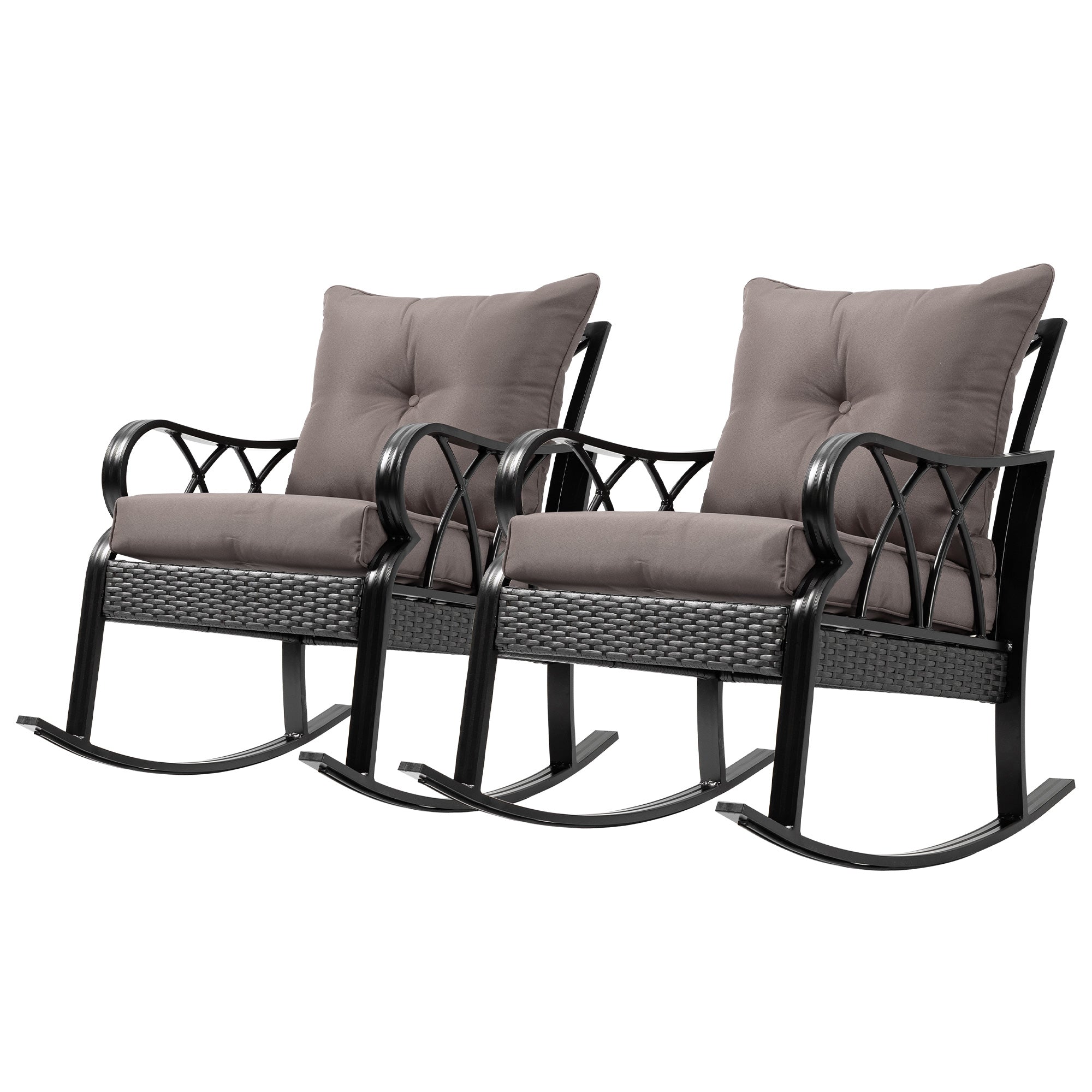 2-Piece Outdoor Wicker Rocking Chair Set – All-Weather PE Rattan Patio Chairs with Cushions – Aluminum Frame