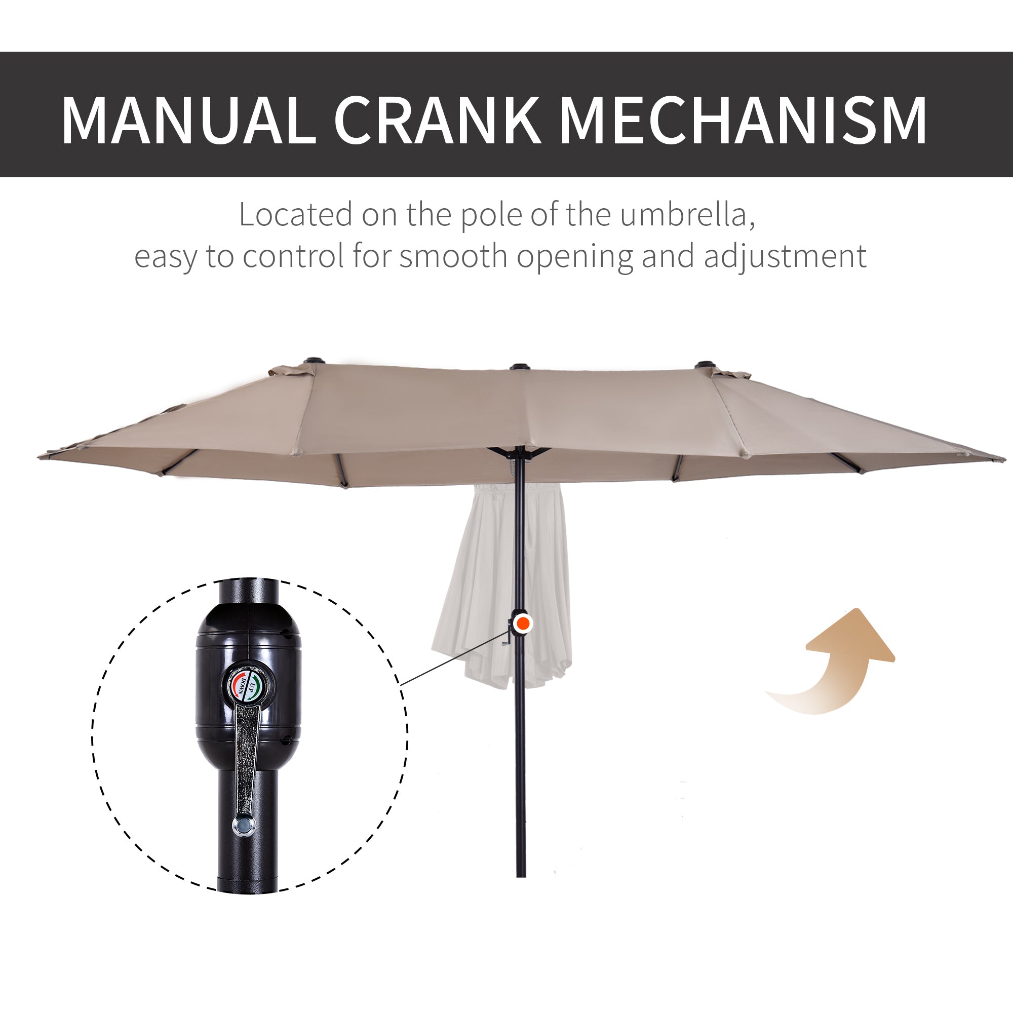 15ft Double-Sided Market Umbrella – Extra-Large Outdoor Patio Umbrella with Crank Lift – UV-Resistant Fabric for Poolside, Garden, or Deck
