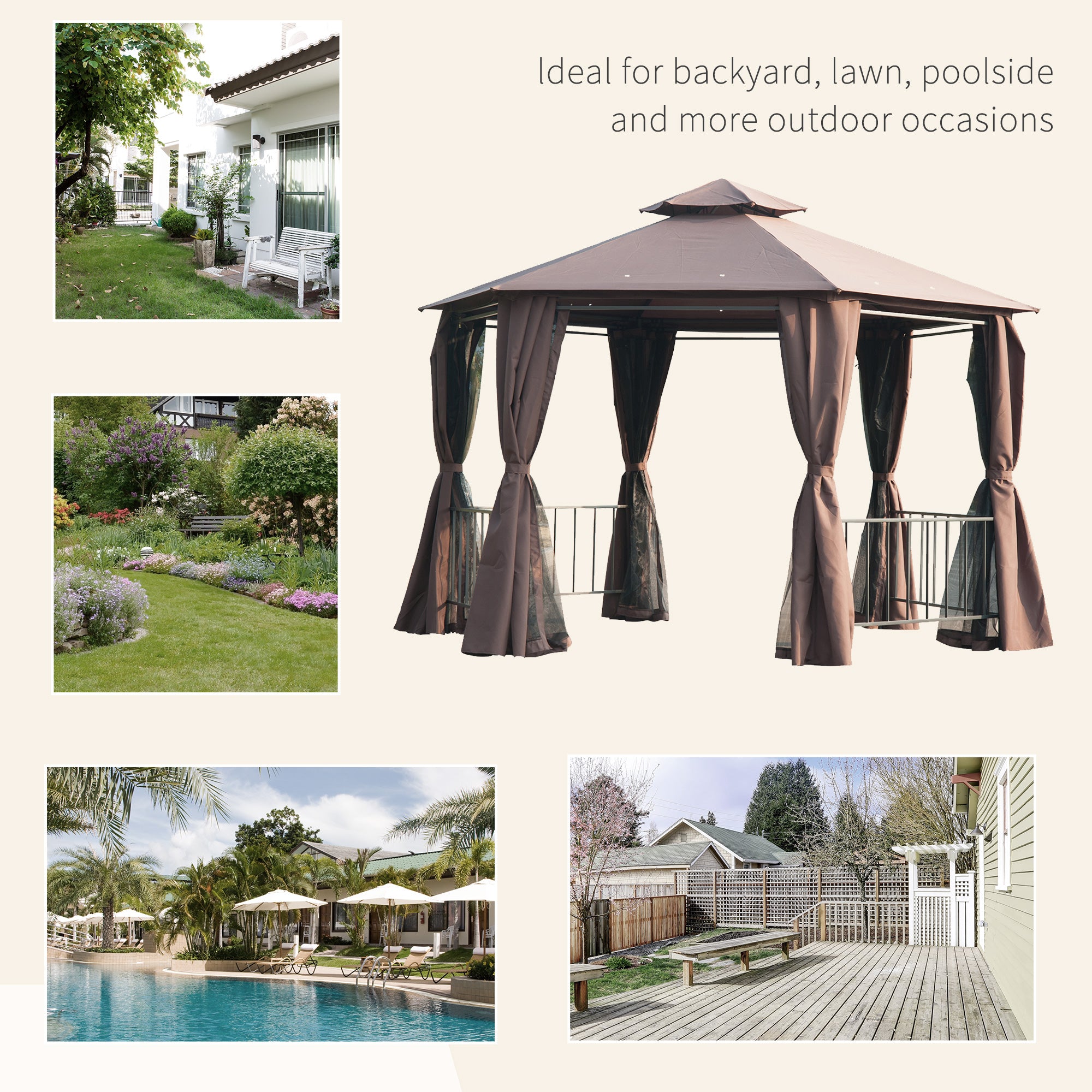 Outdoor Canopy Gazebo with Curtains – Steel Frame Patio Tent for Backyard, Garden, & Events
