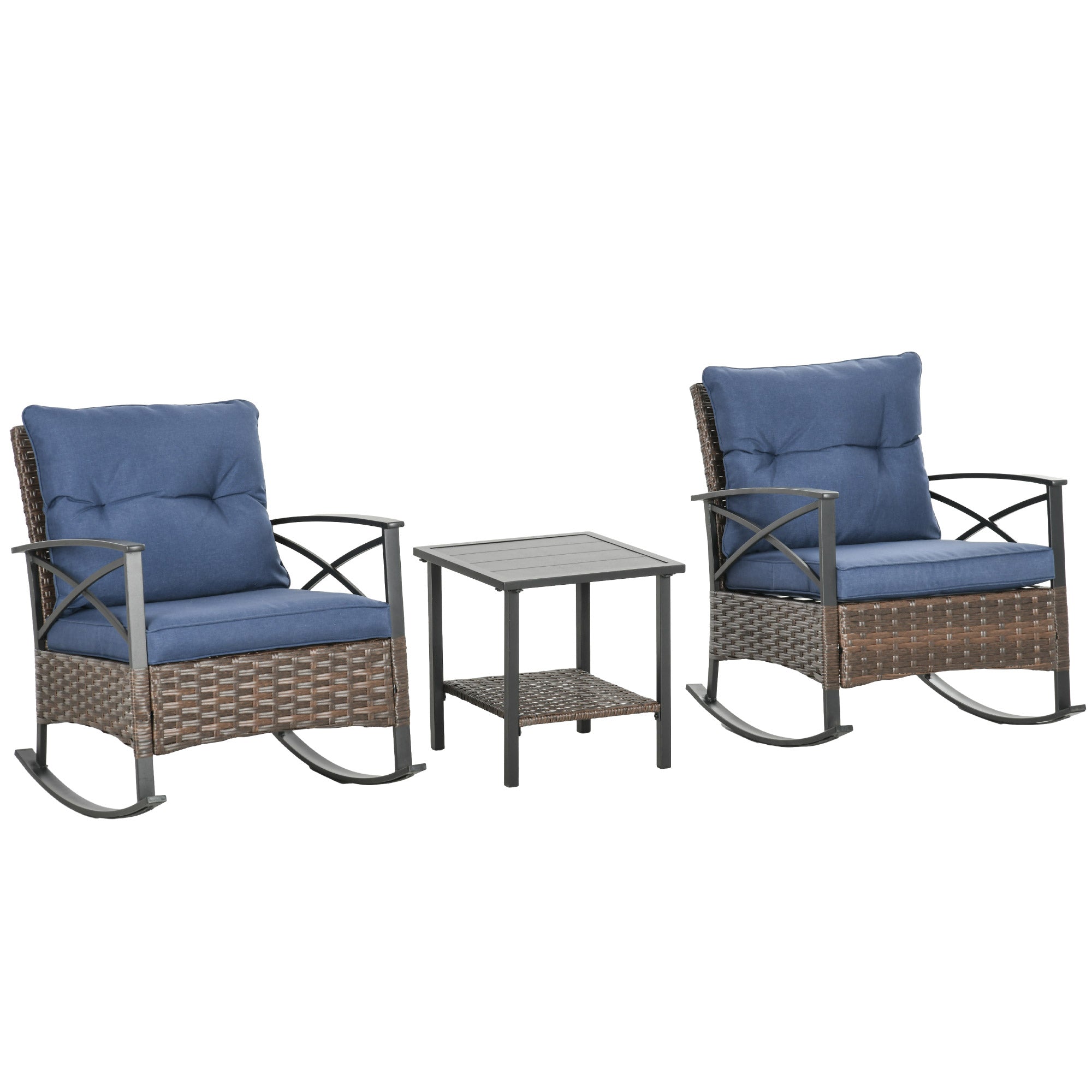 3-Piece Outdoor Rocking Chair Set with Cushions &amp; Coffee Table