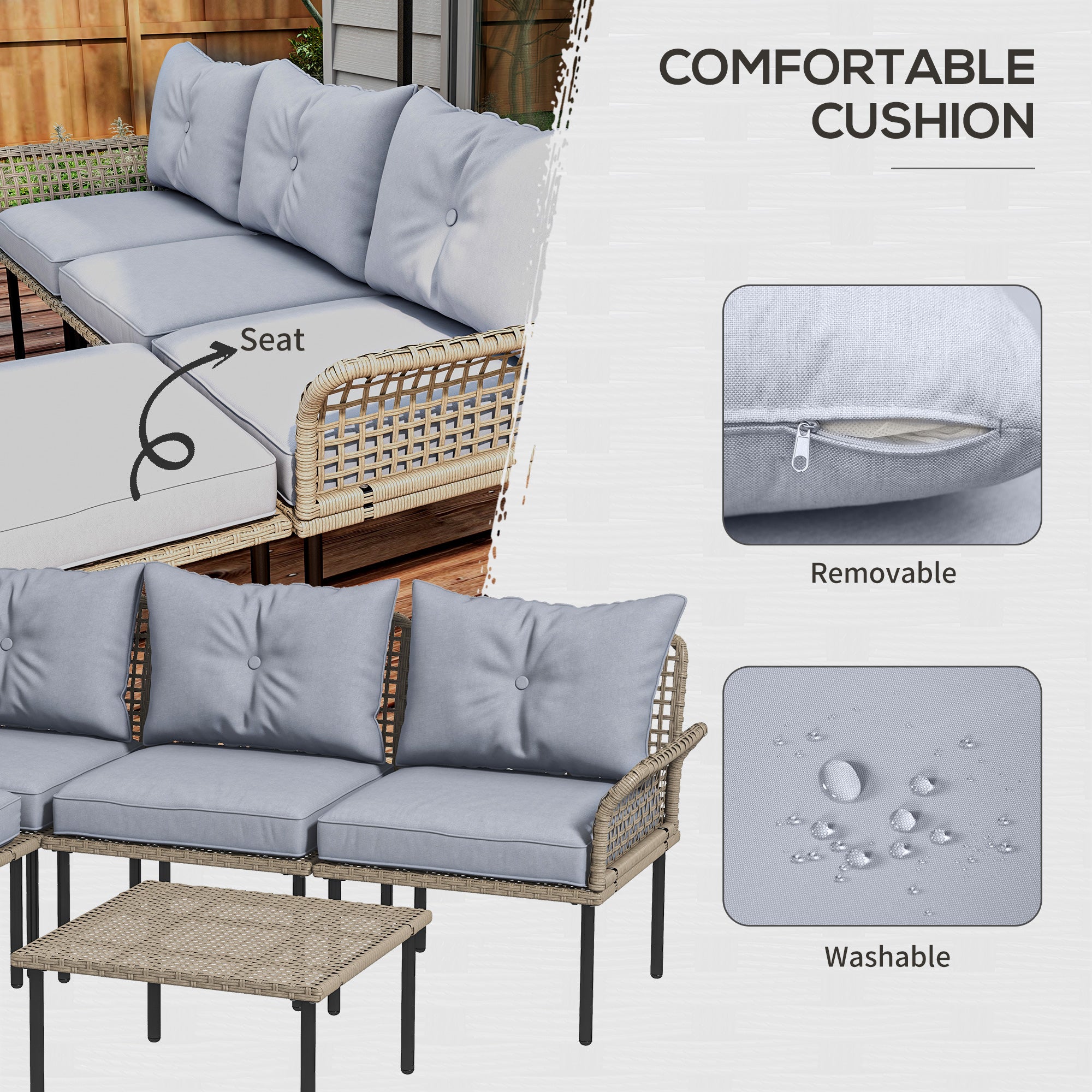 5-Piece Modular PE Rattan Patio Sectional Set with Cushions & Coffee Table