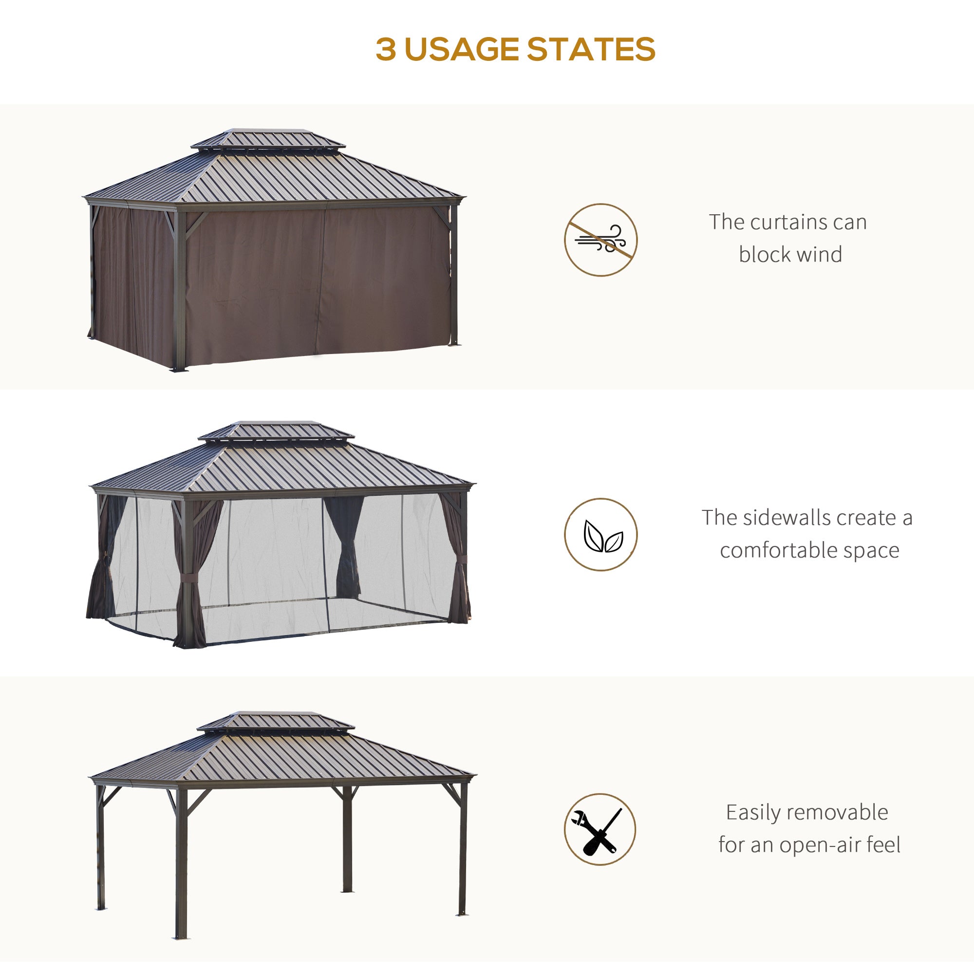 Hardtop Aluminum Gazebo with Curtains & Mesh Netting