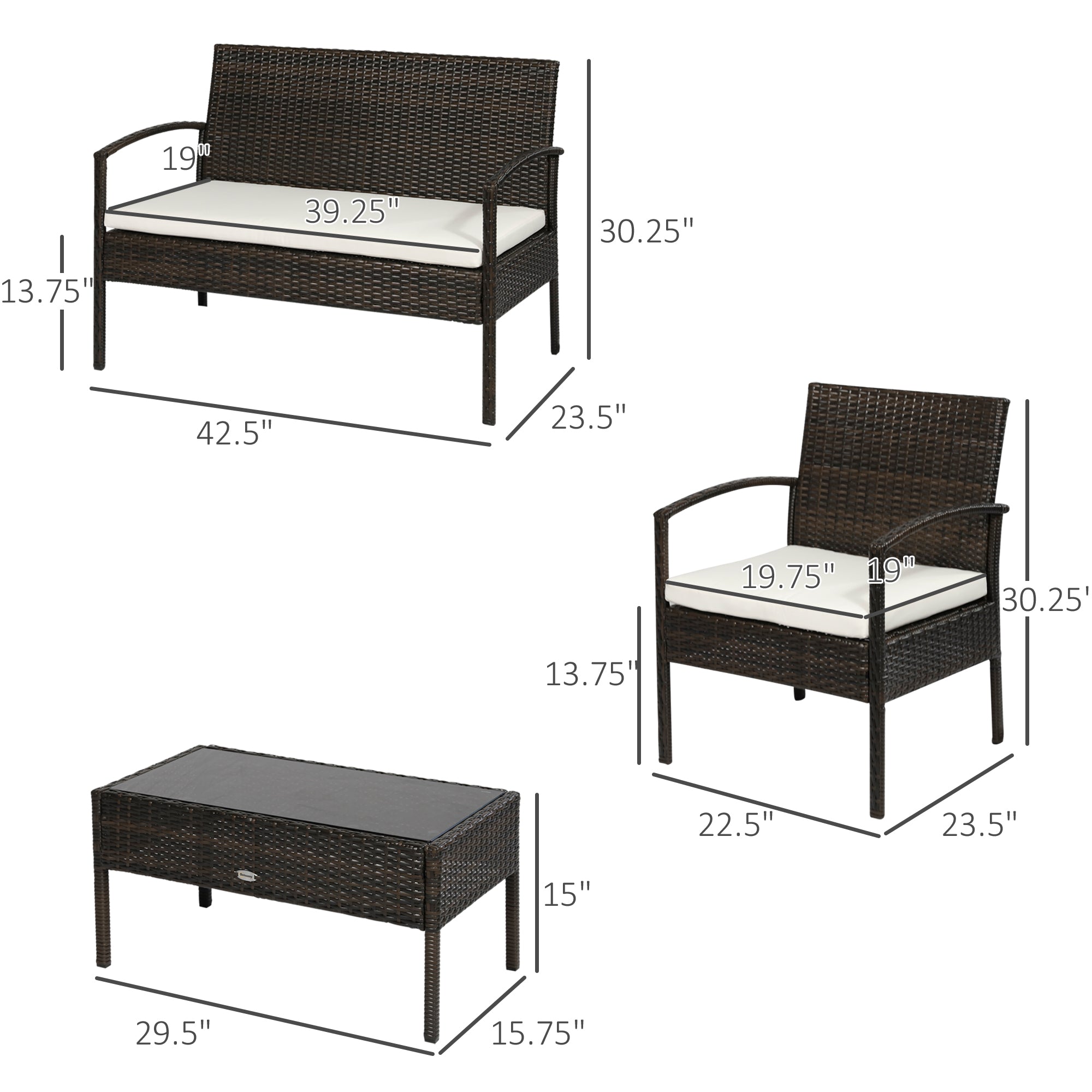 4-Piece PE Rattan Outdoor Furniture Set with Cushions & Coffee Table