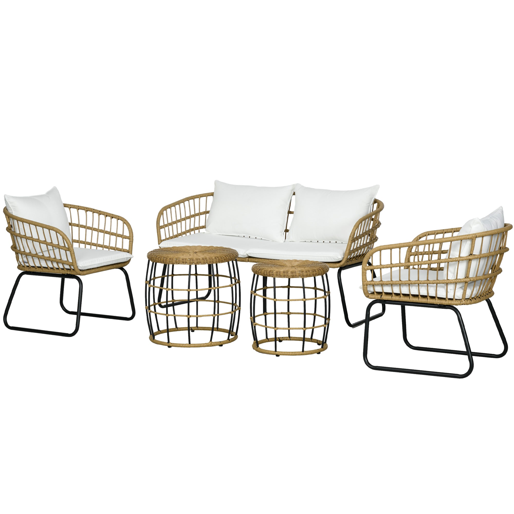 5-Piece Wicker Outdoor Patio Furniture Set with Loveseat, Chairs & Nesting Tables