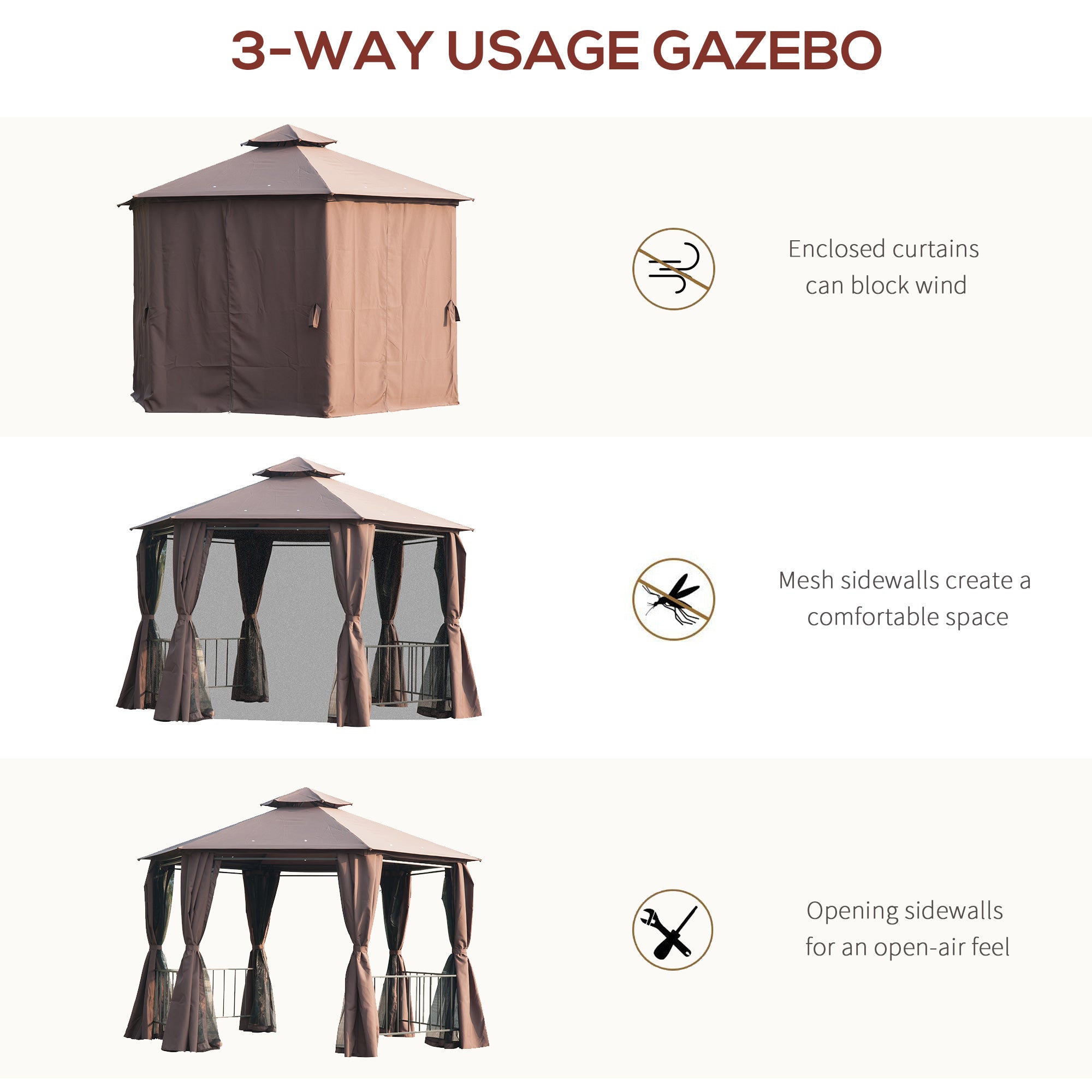 Outdoor Canopy Gazebo with Curtains – Steel Frame Patio Tent for Backyard, Garden, & Events